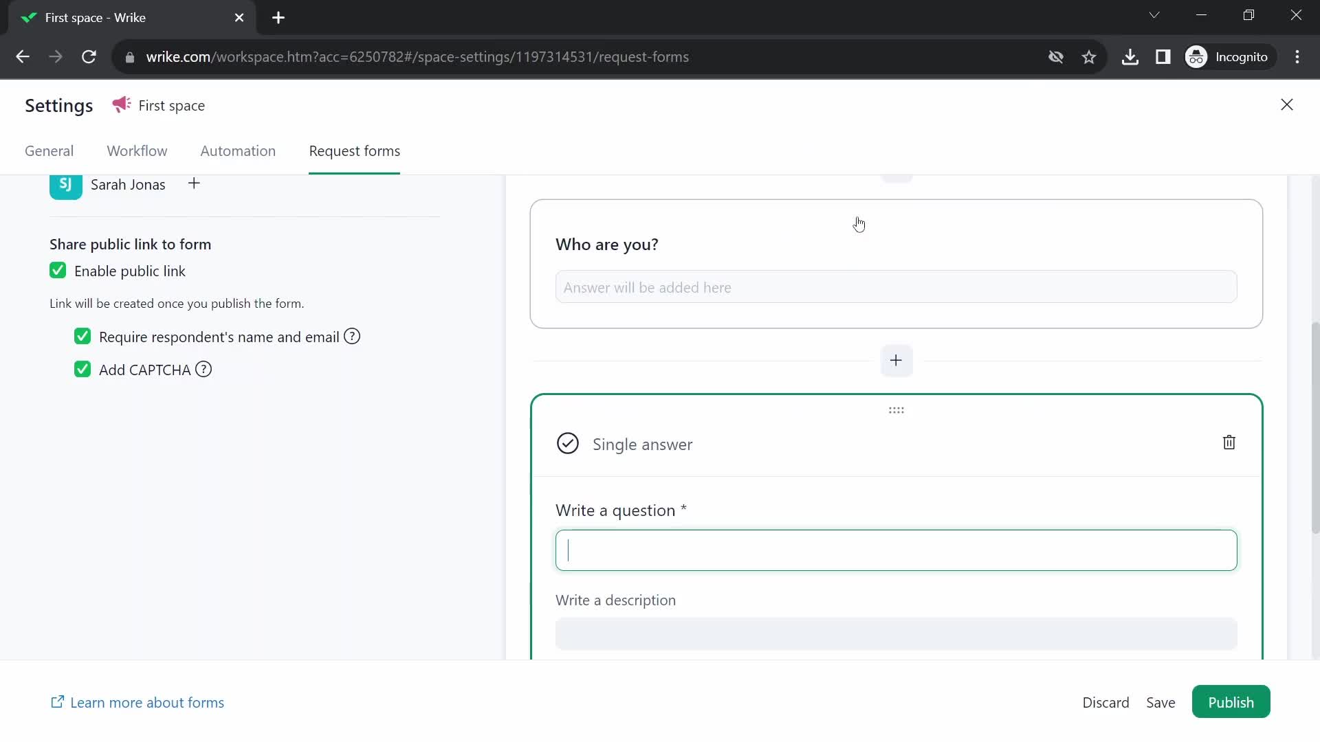 Creating a form screenshot