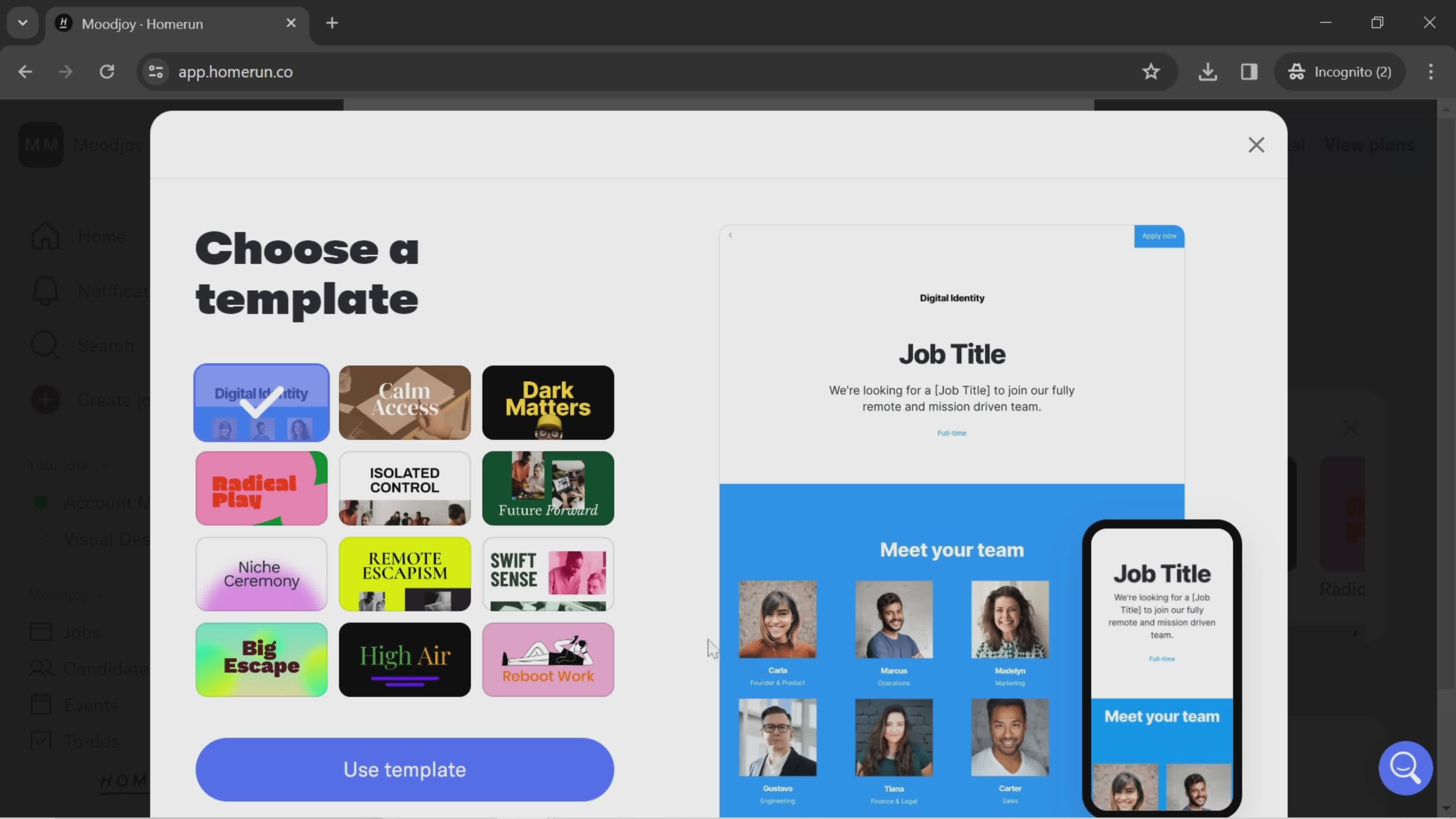 Creating a job post screenshot