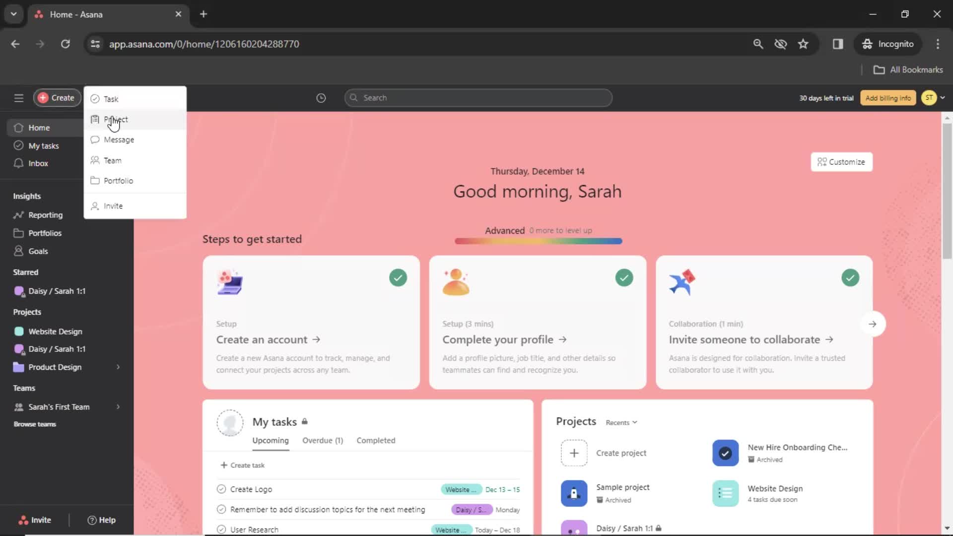 Creating a project on Asana video thumbnail