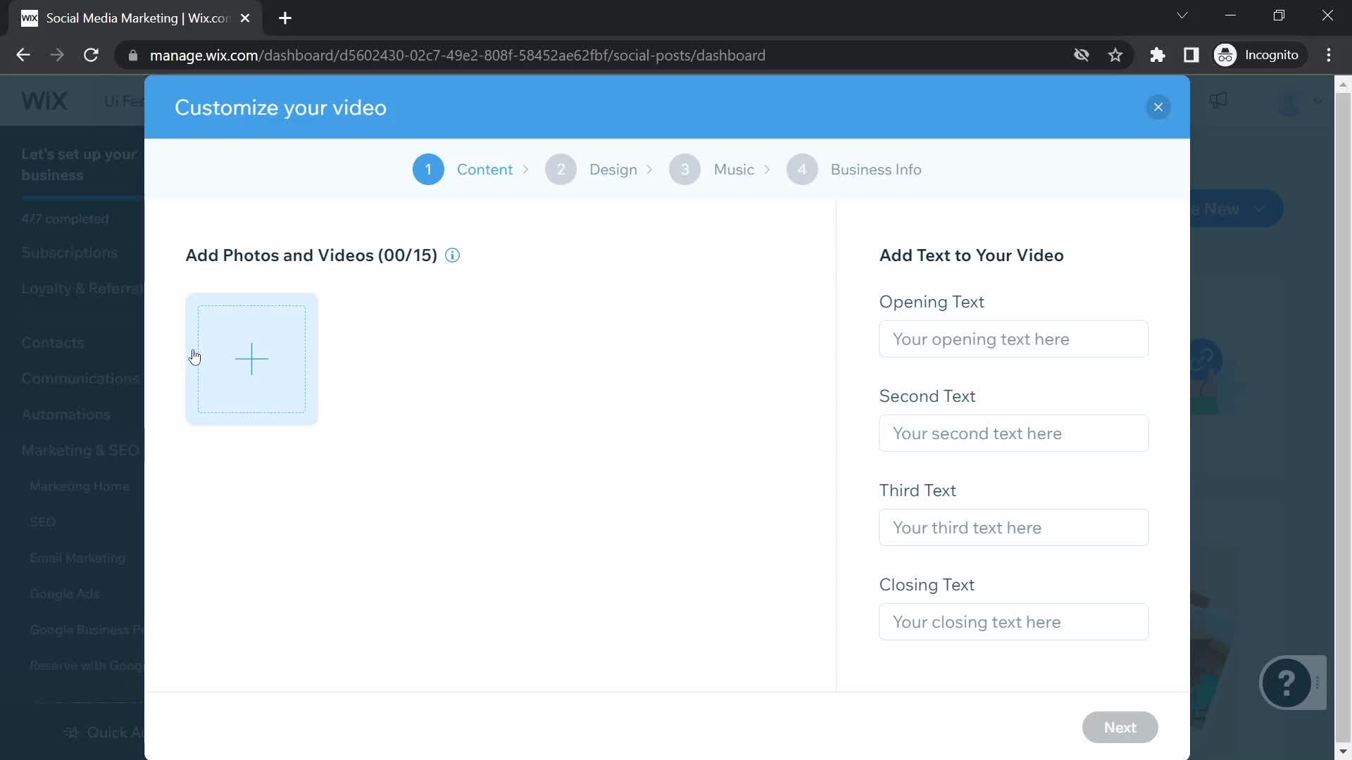 Creating a video on Wix video thumbnail