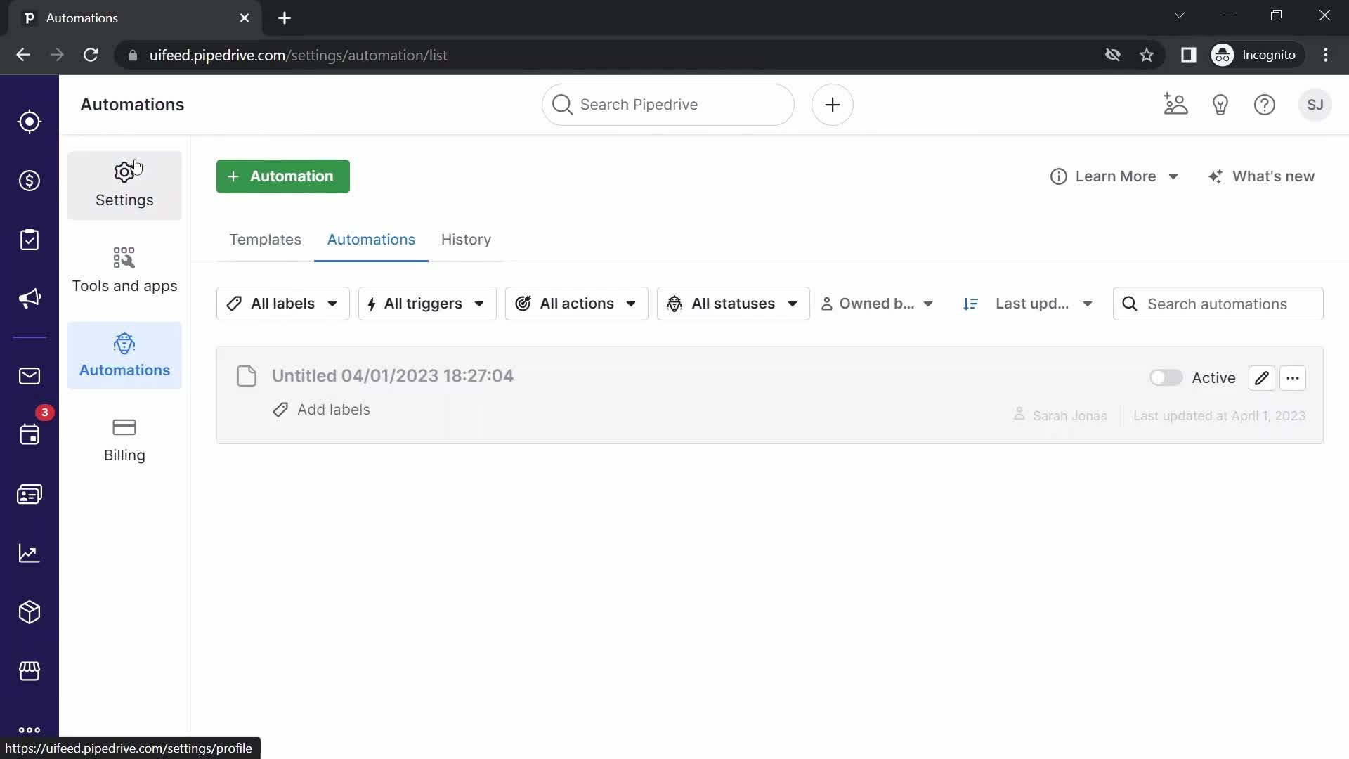 Creating an automation workflow on Pipedrive video thumbnail