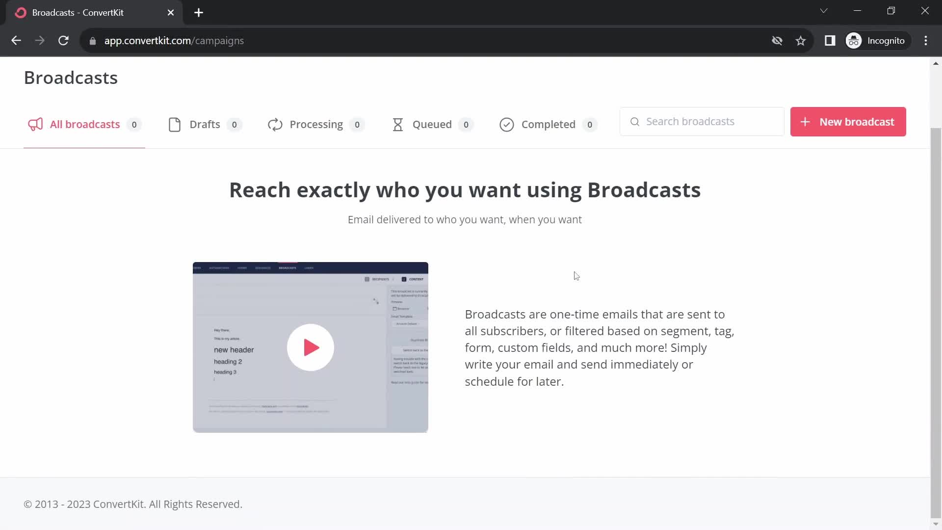 Creating an email campaign on ConvertKit video thumbnail