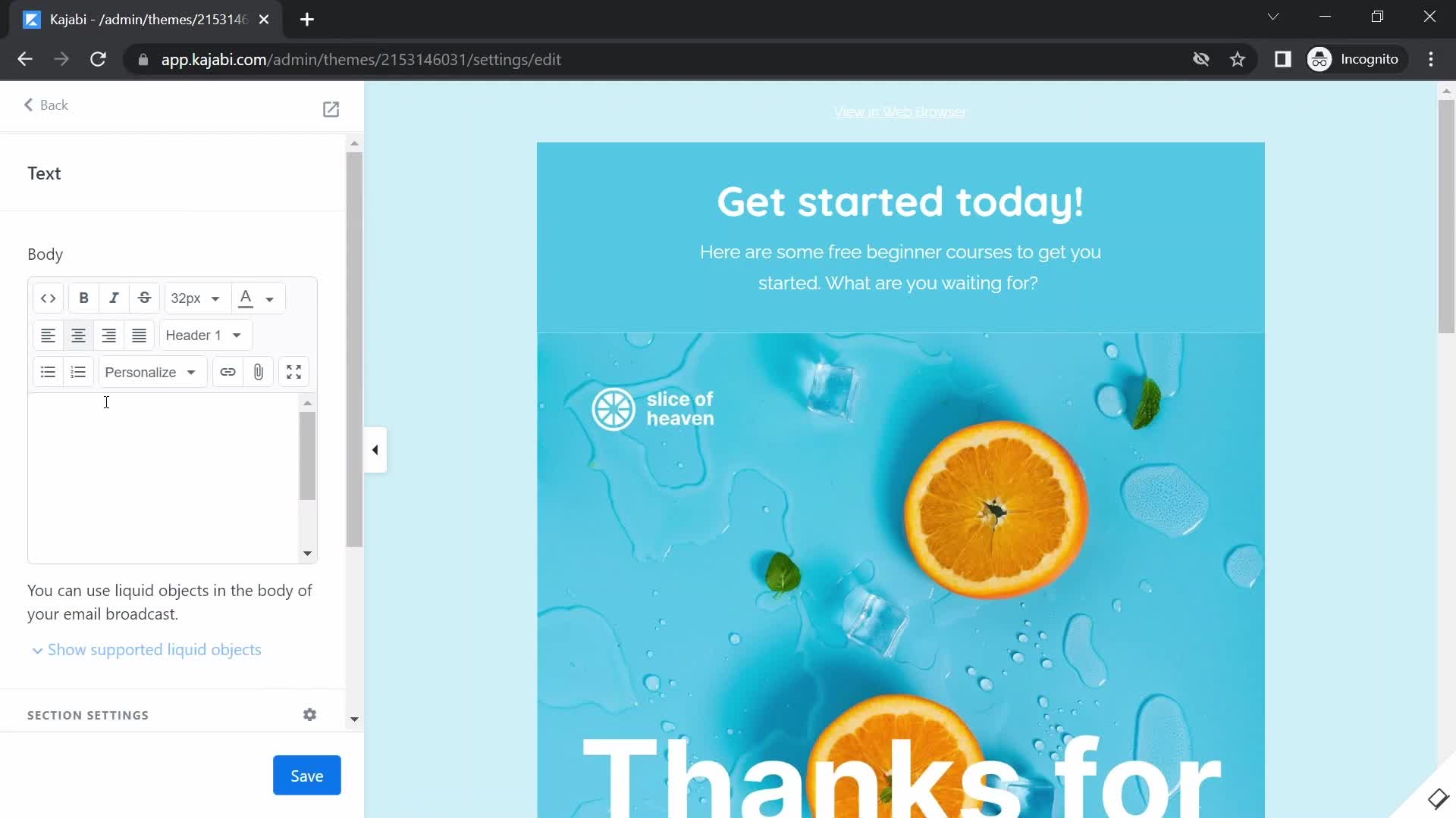 Creating an email campaign screenshot