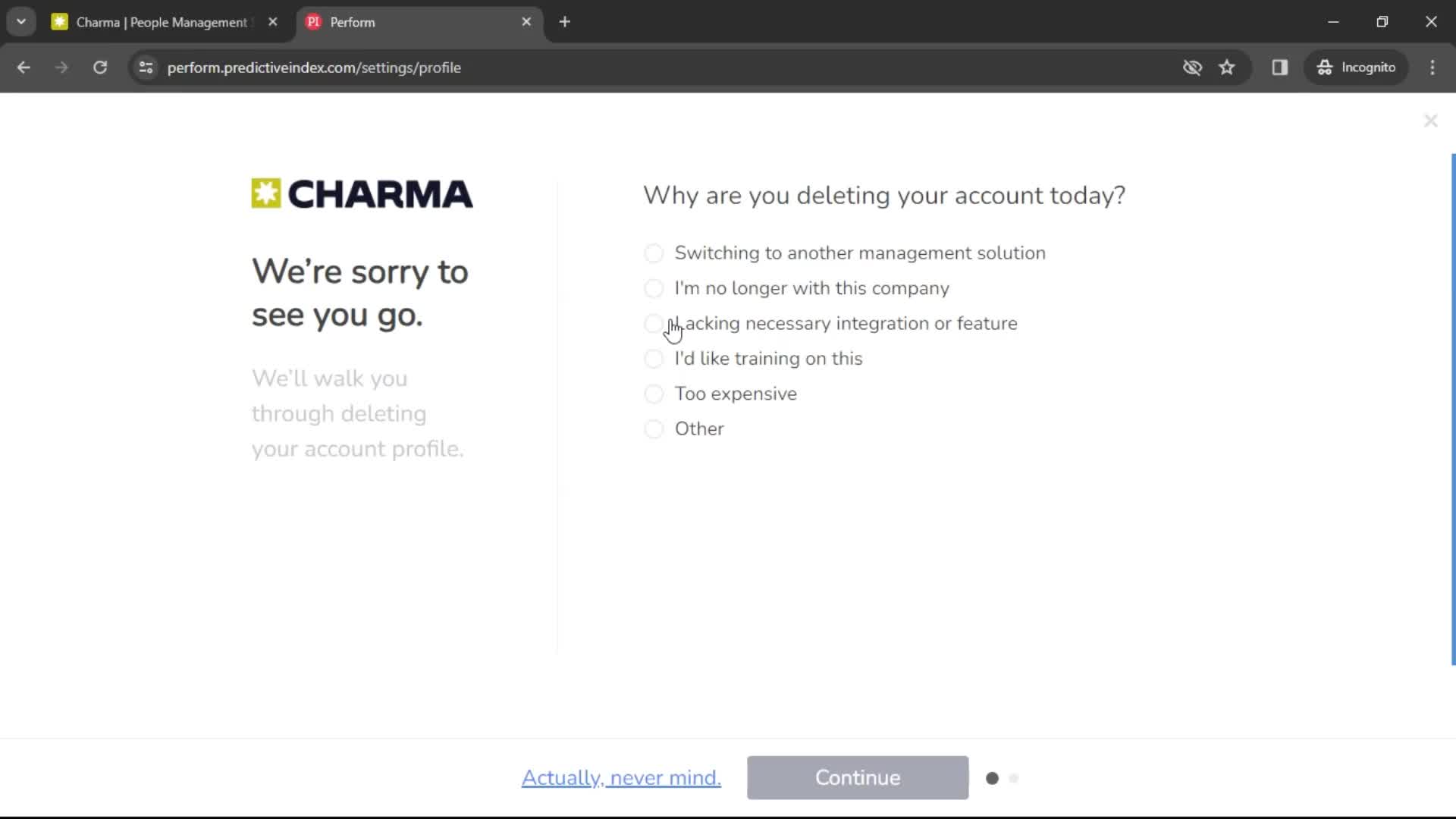 Deleting your account on Charma video thumbnail