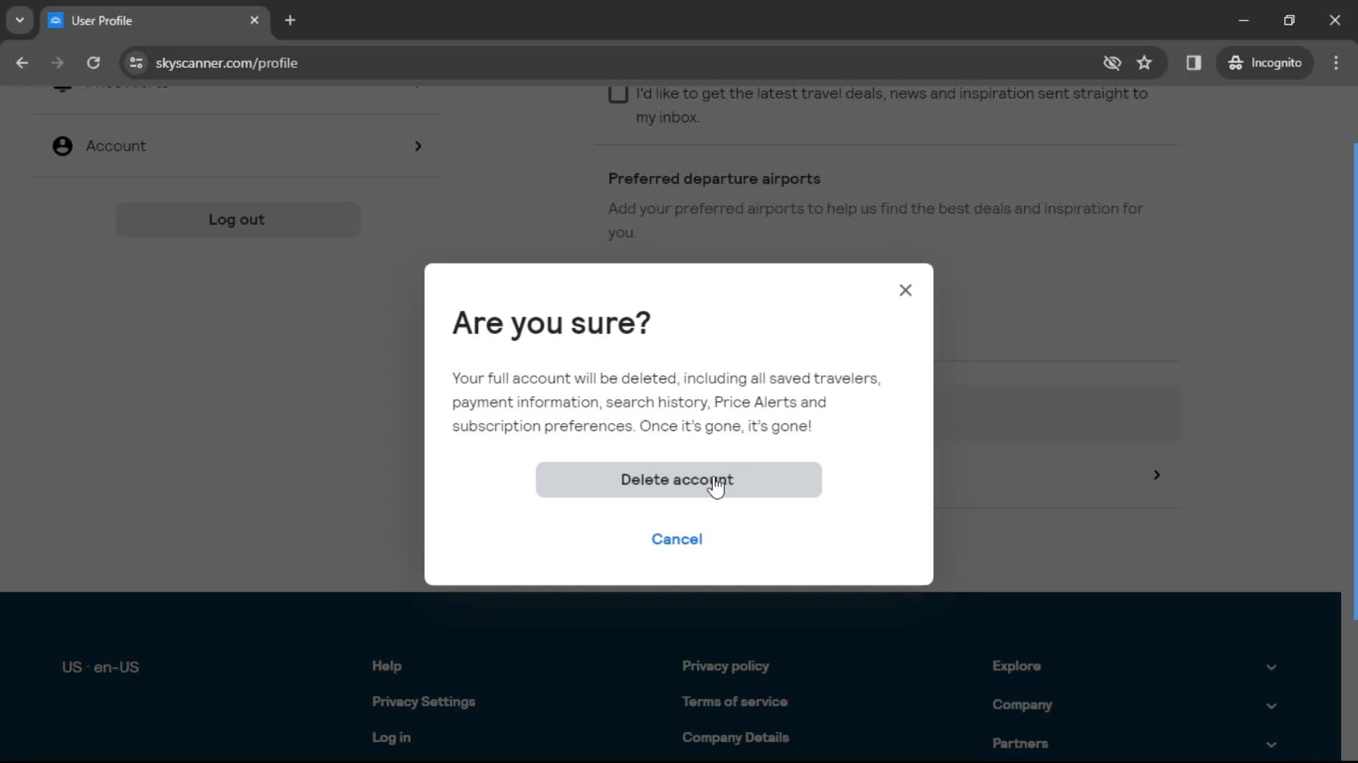 Deleting your account on Skyscanner video thumbnail