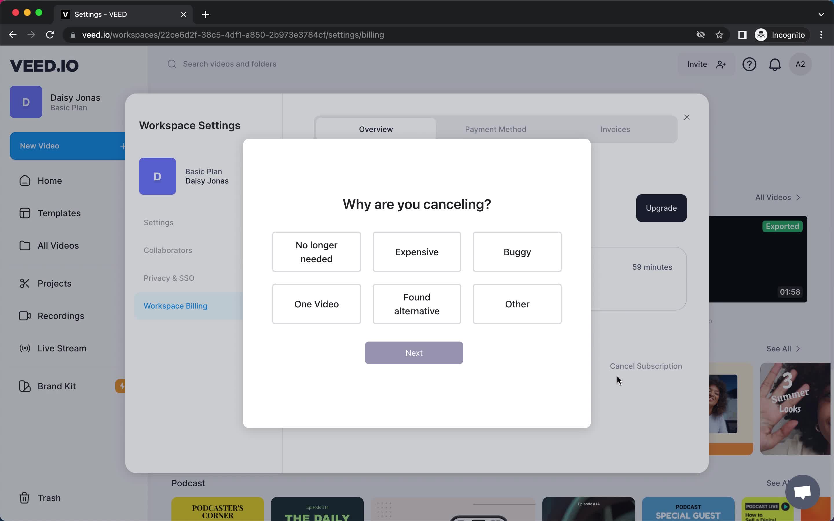 Cancelling your subscription on VEED.IO video thumbnail