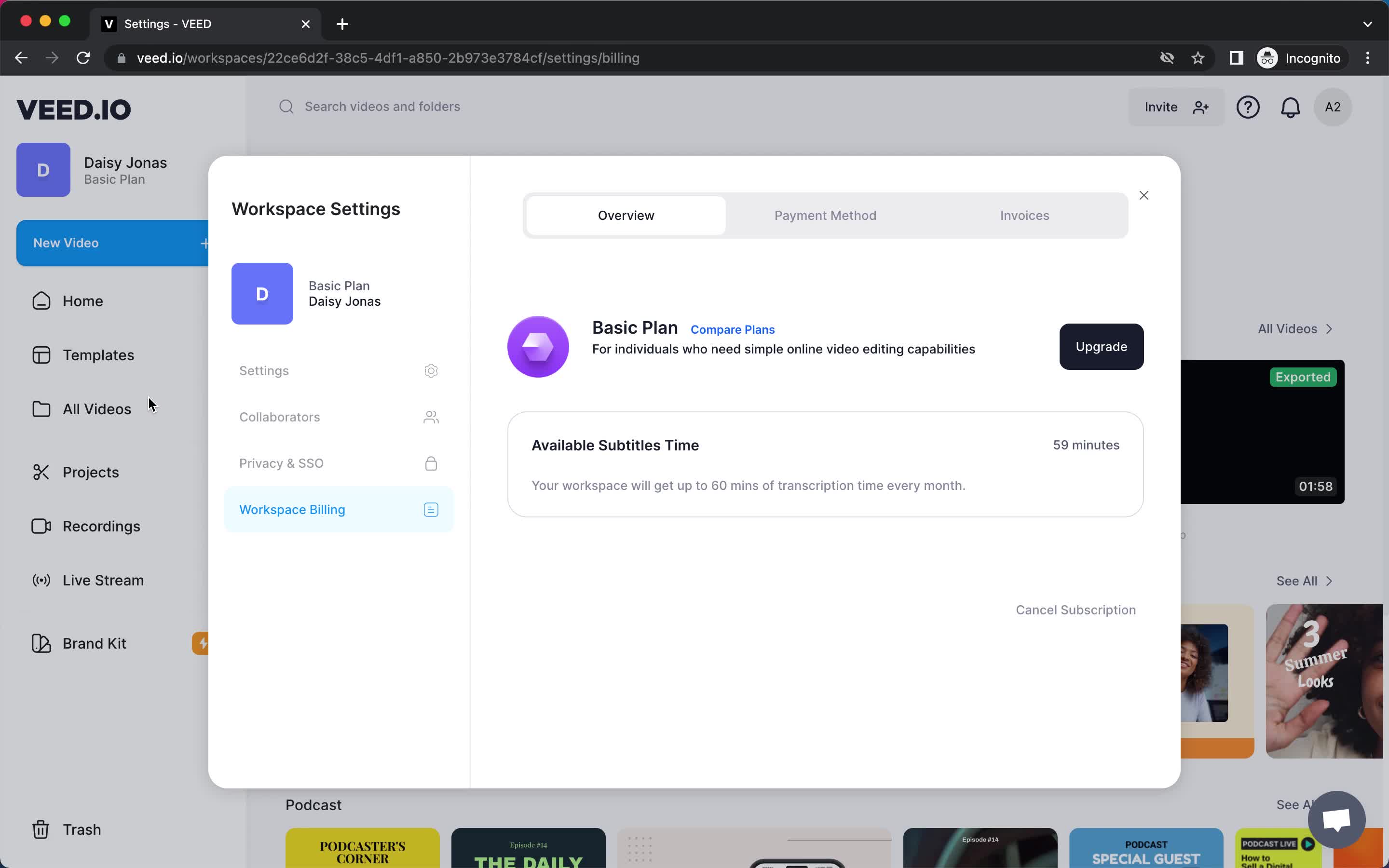 Cancelling your subscription on VEED.IO video thumbnail