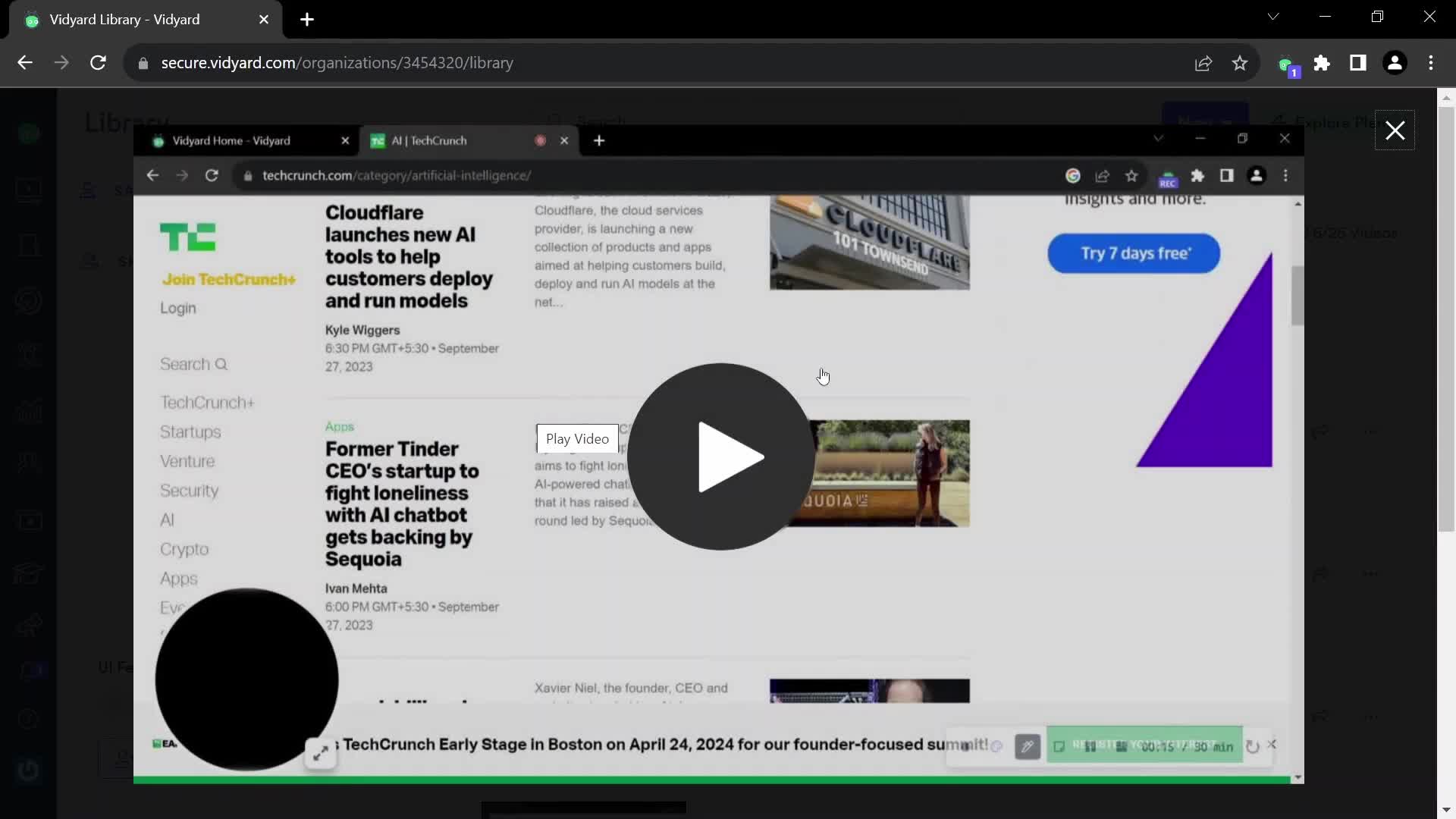 Editing a video on Vidyard video thumbnail