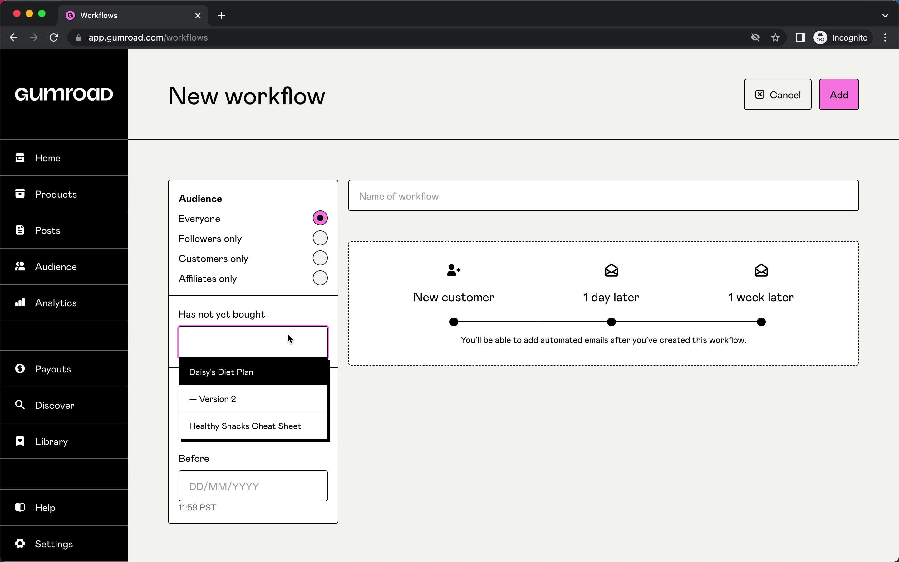 Creating an automation workflow screenshot