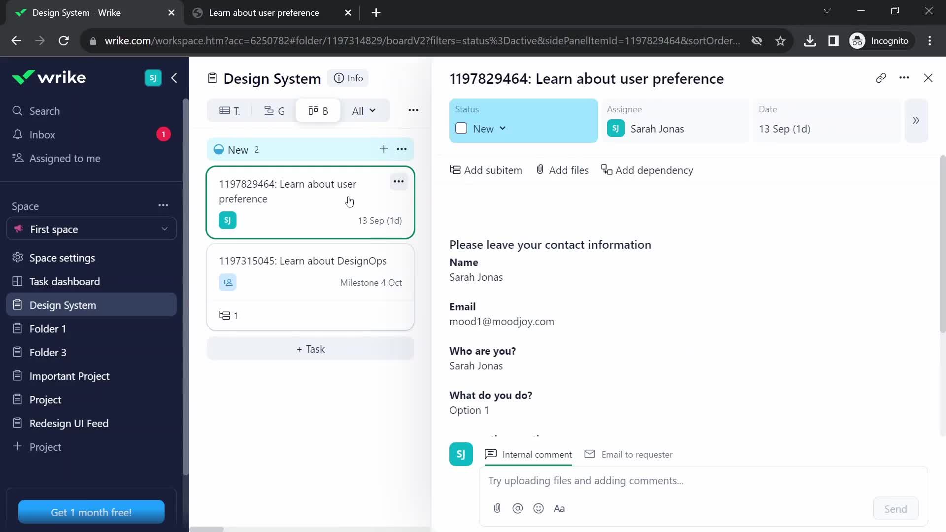 Filling in a form screenshot