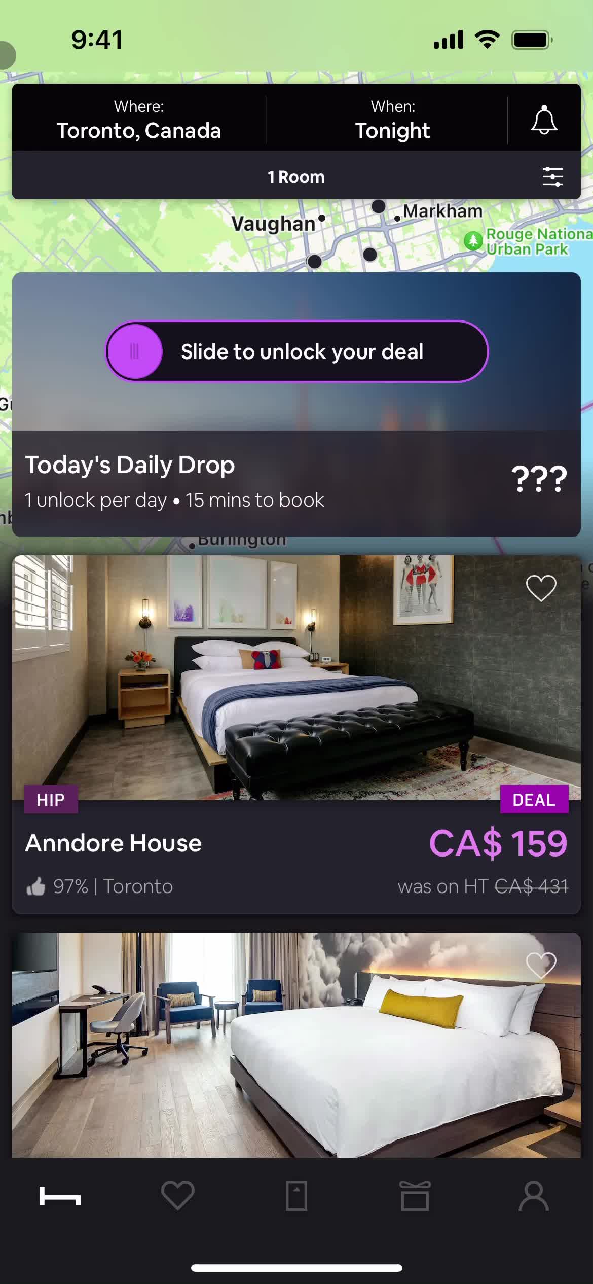 Finding hotels screenshot