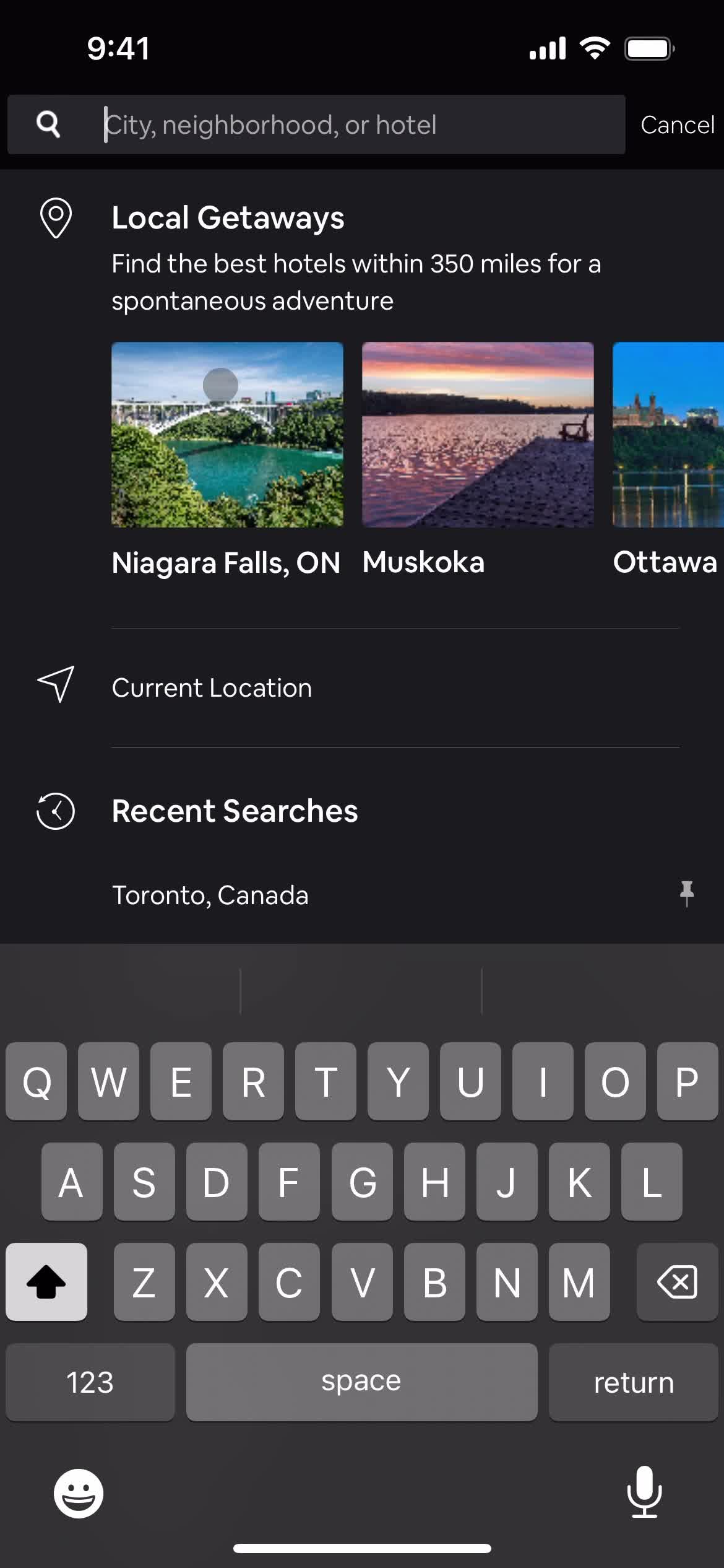 Finding hotels screenshot