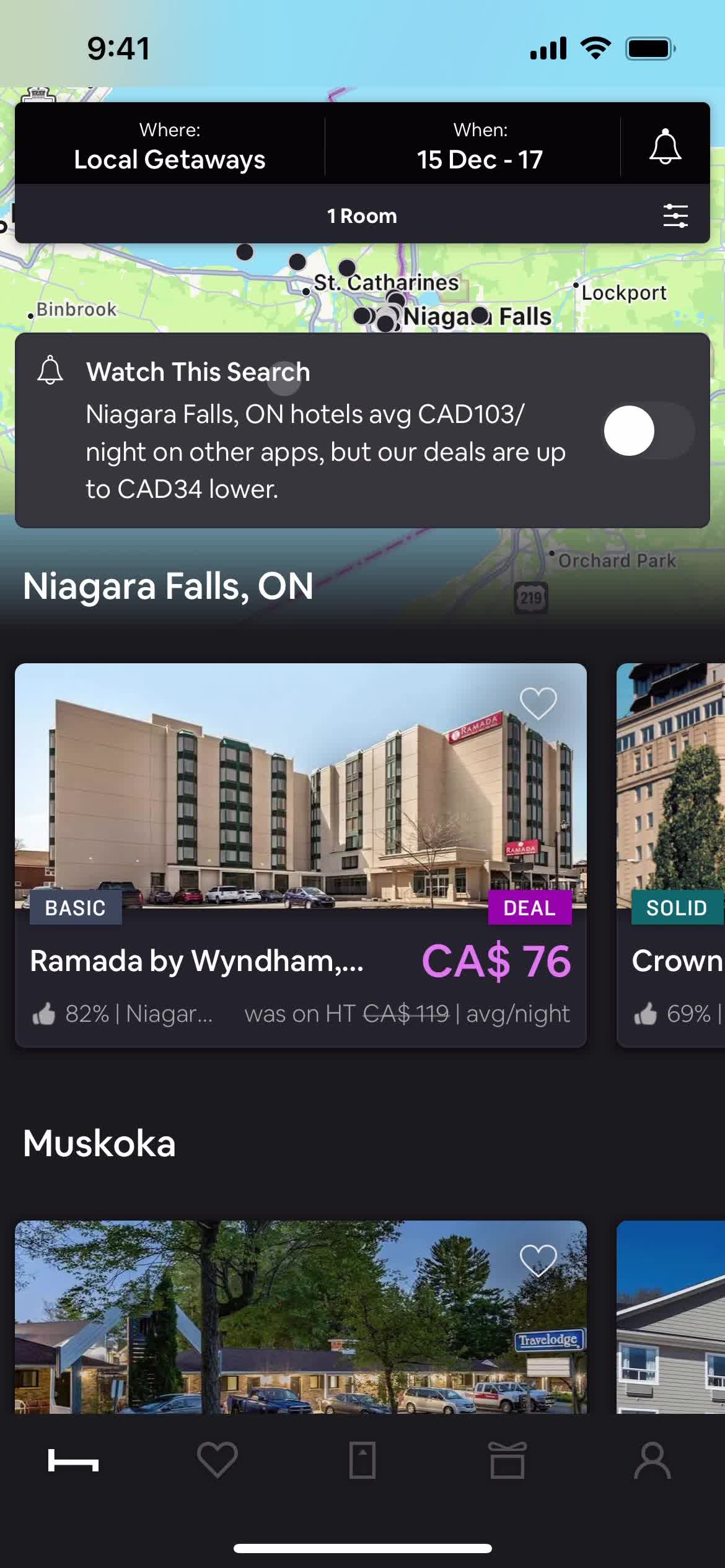 Finding hotels screenshot