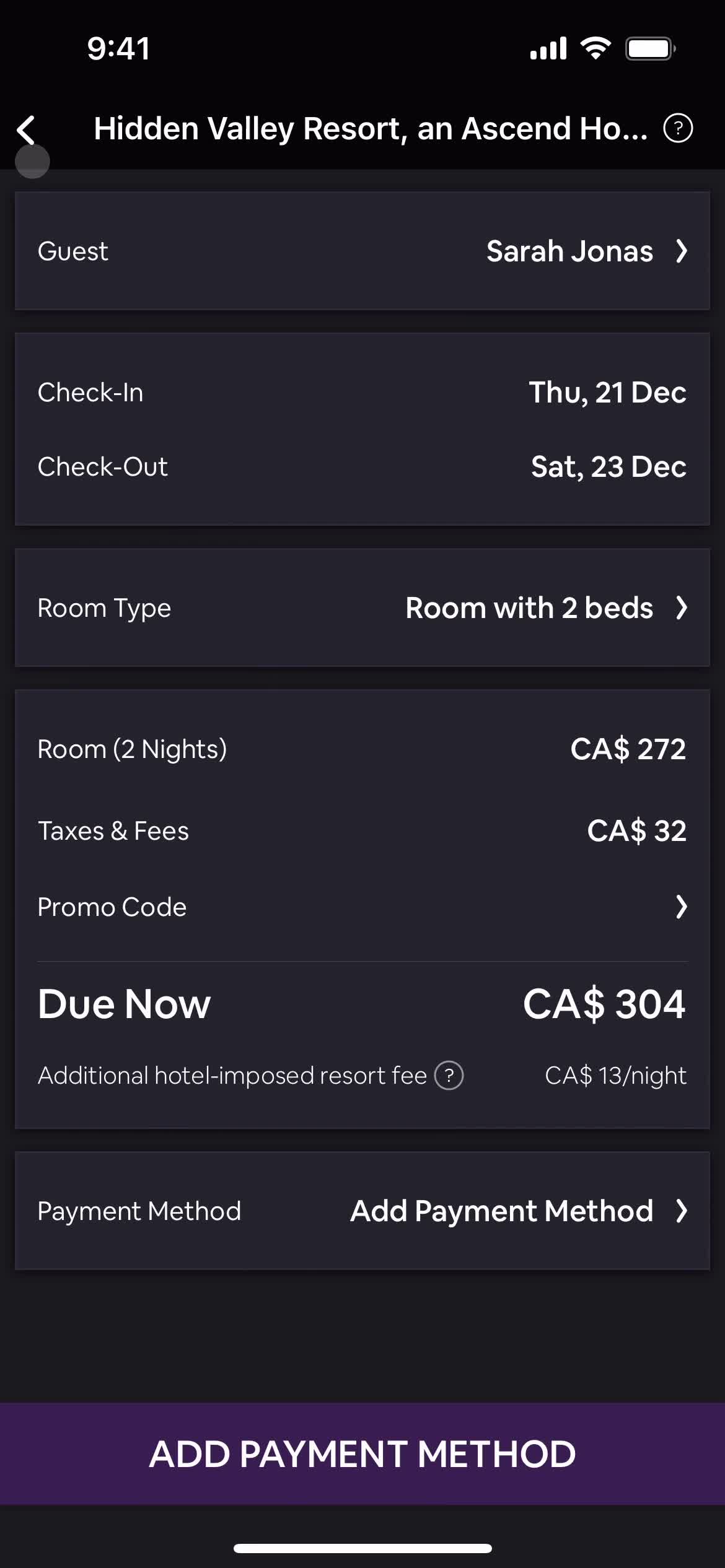 Finding hotels screenshot