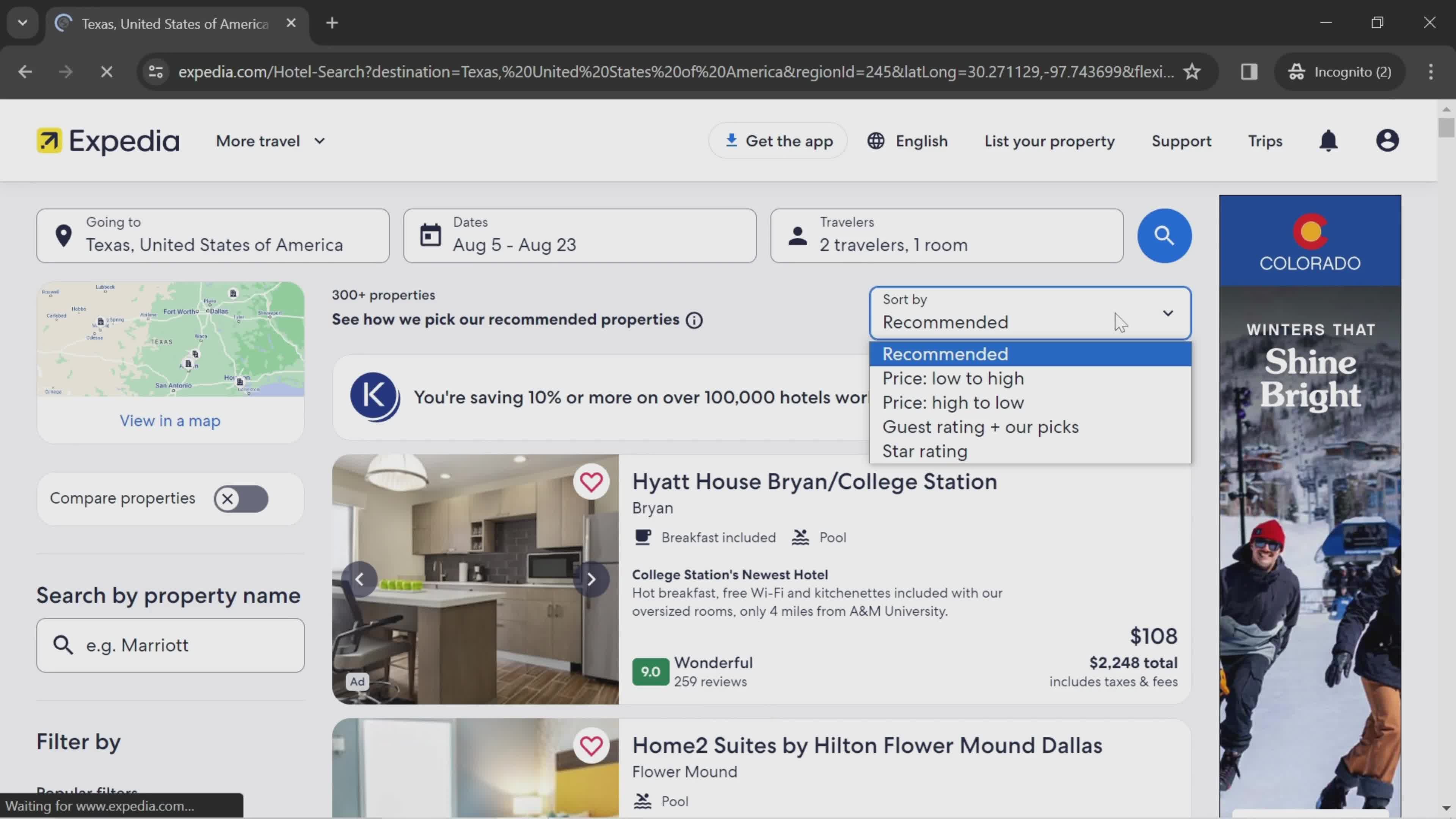Finding hotels screenshot