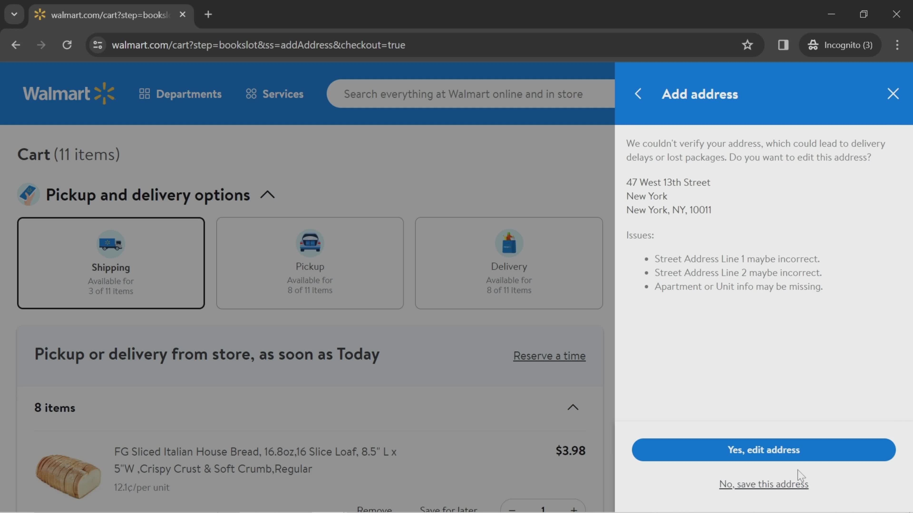 Ordering groceries screenshot