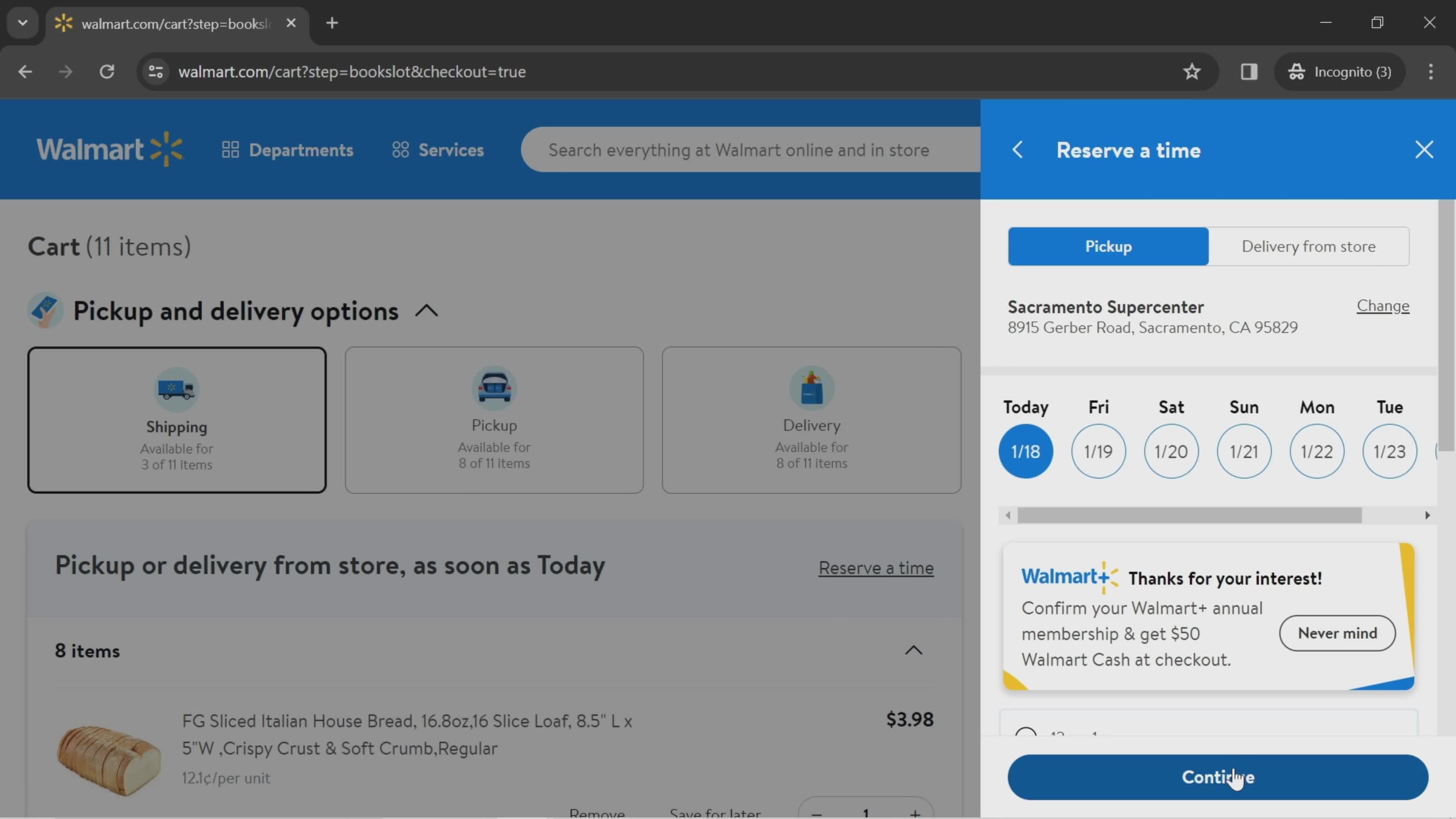 Ordering groceries screenshot