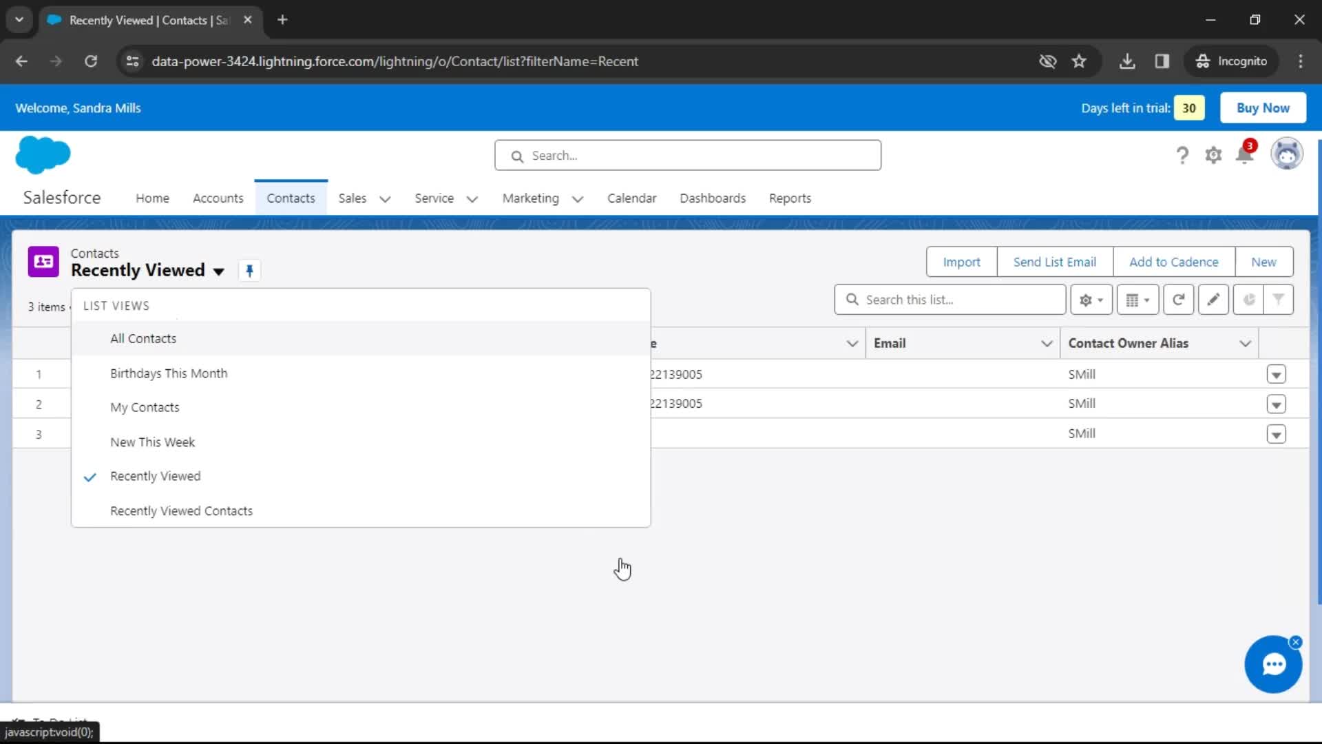 CSV import screenshot