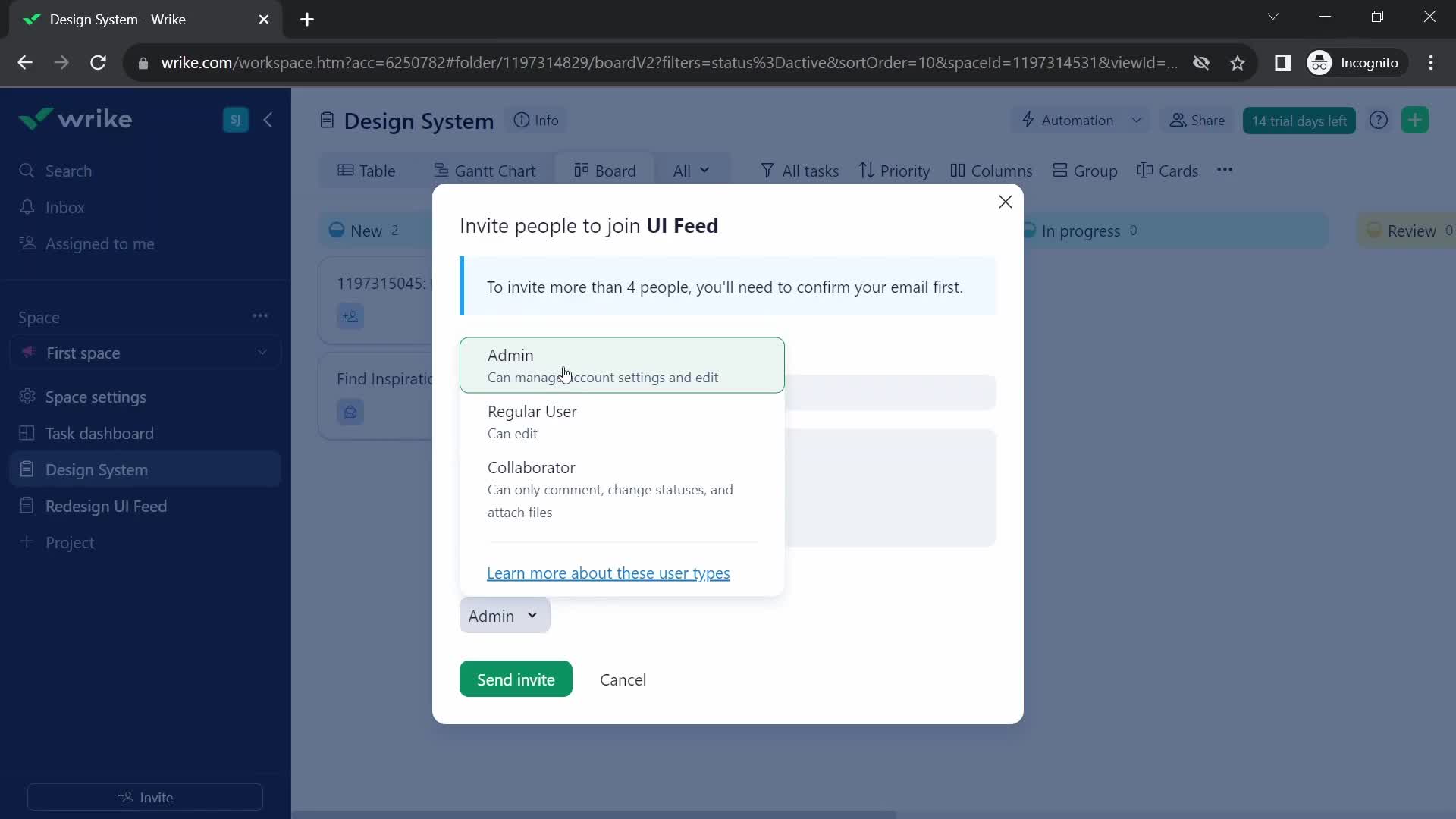 Inviting people screenshot