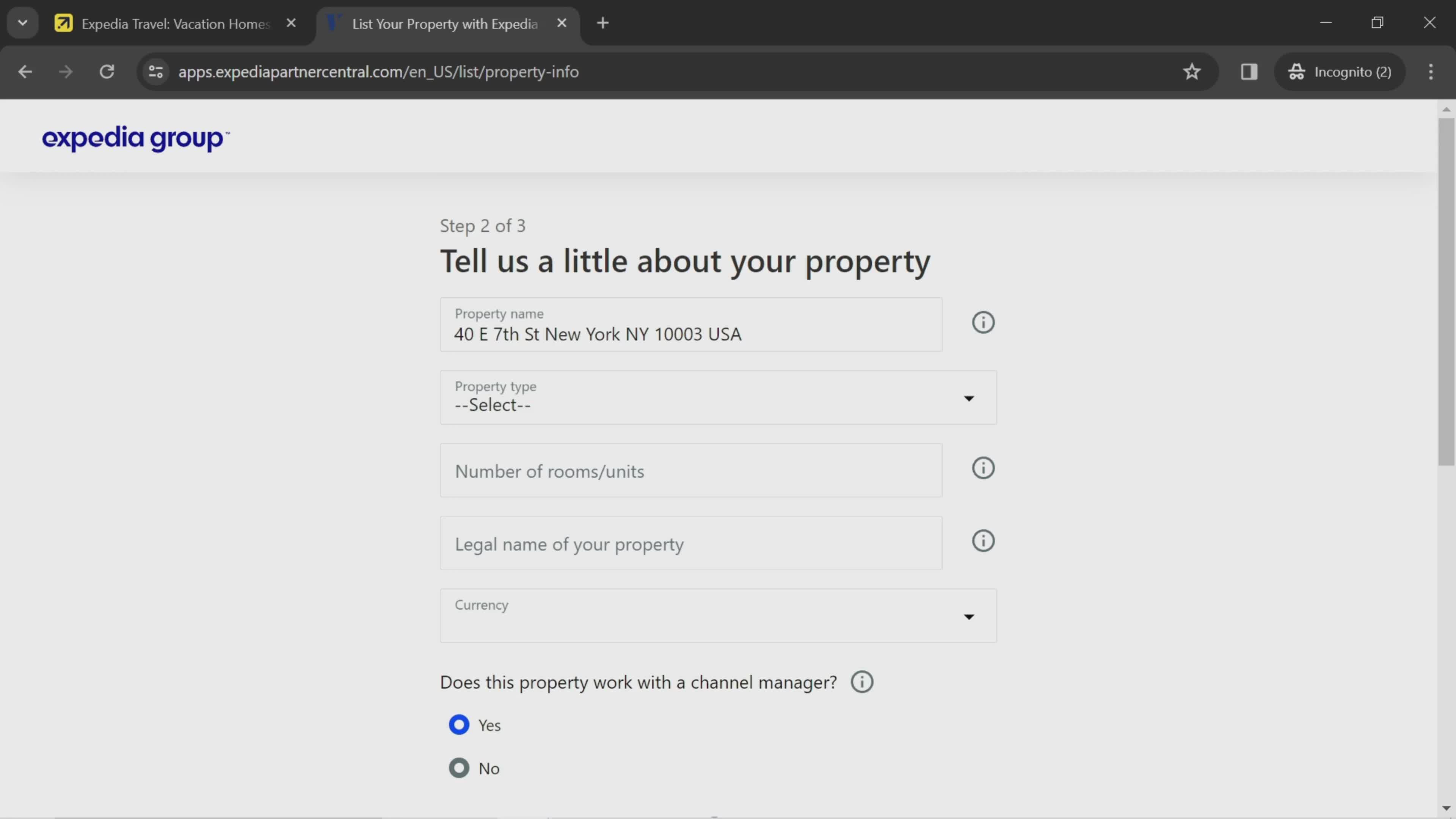 Listing a property screenshot