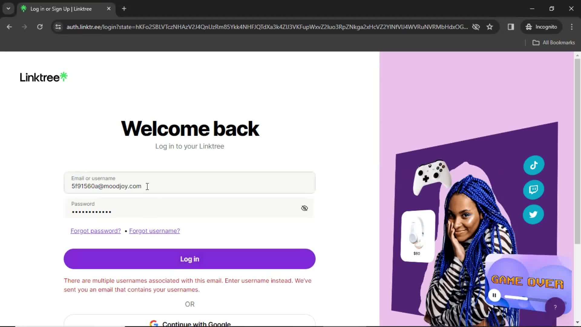 Logging in screenshot