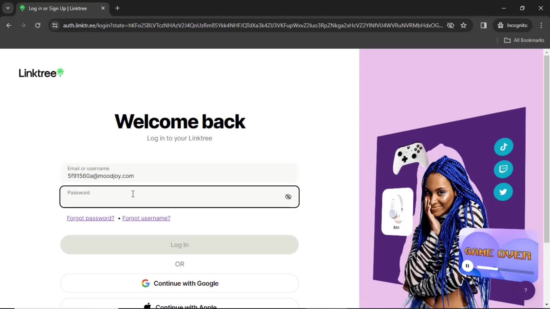 Logging in screenshot