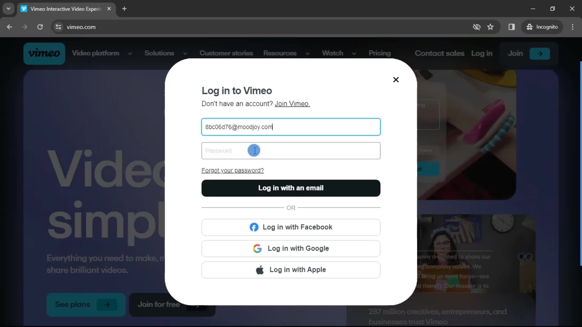 Logging in screenshot
