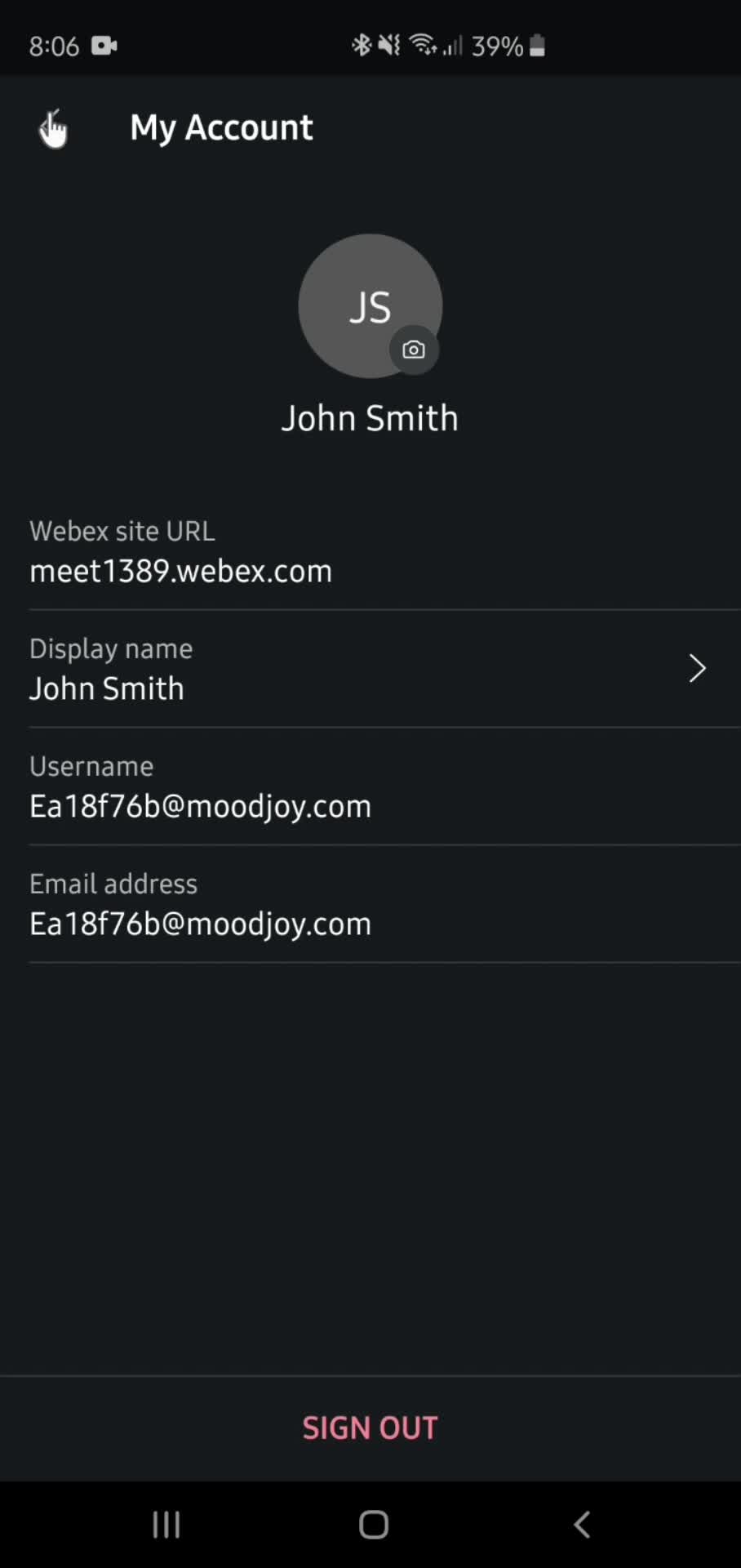 Settings on Webex video thumbnail