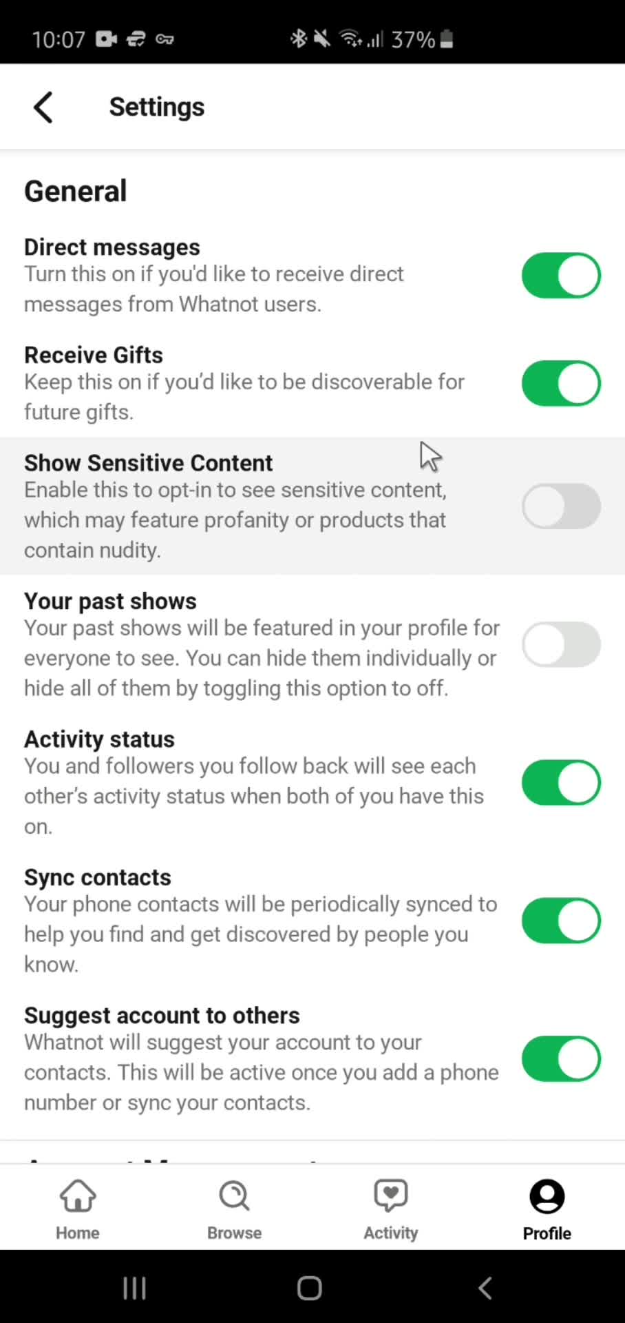 Settings on Whatnot video thumbnail