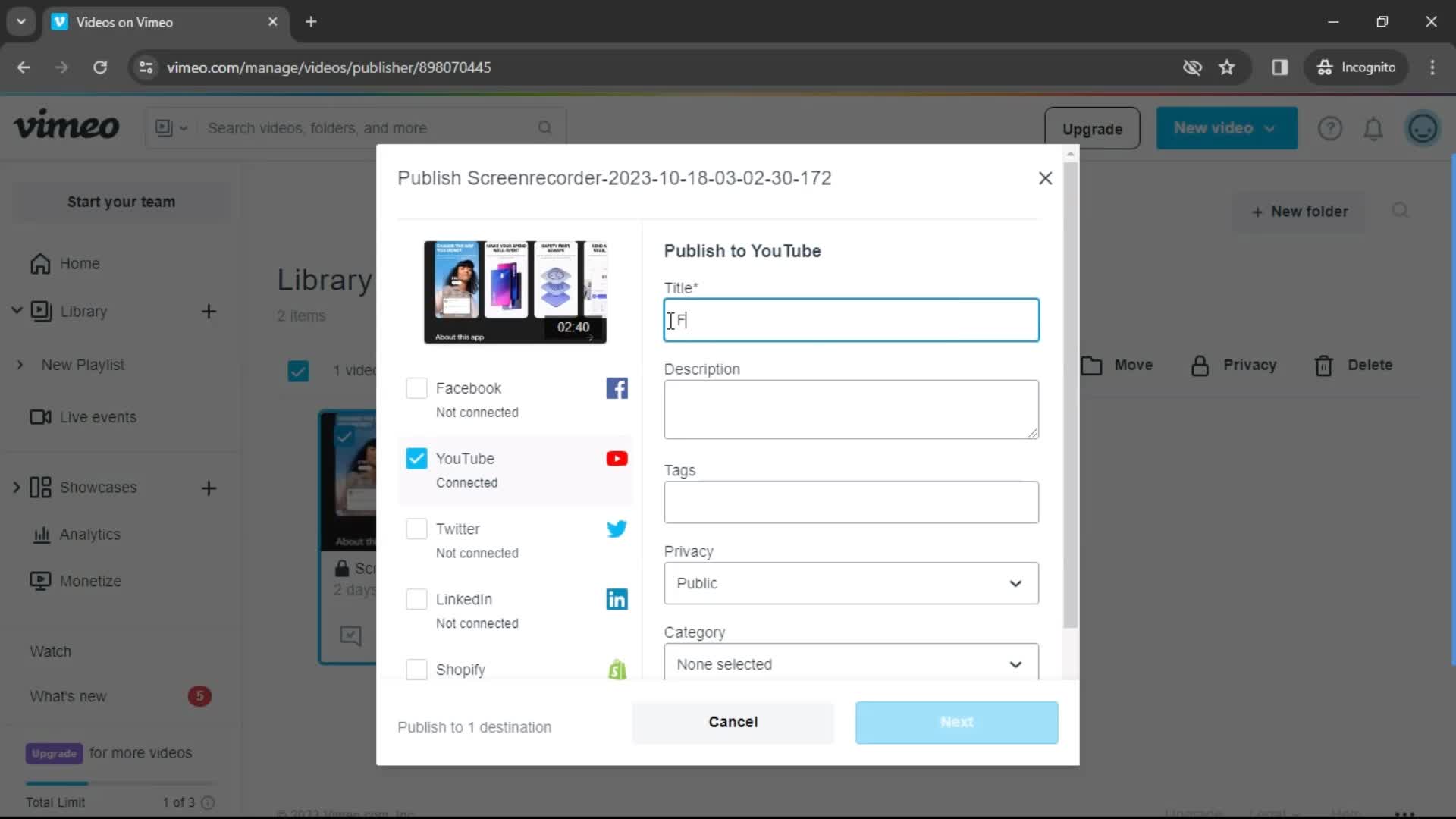 Publishing to social screenshot