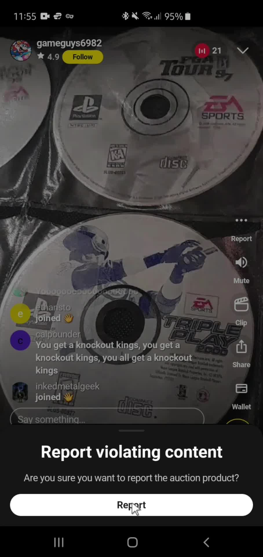 Reporting a video on Whatnot video thumbnail