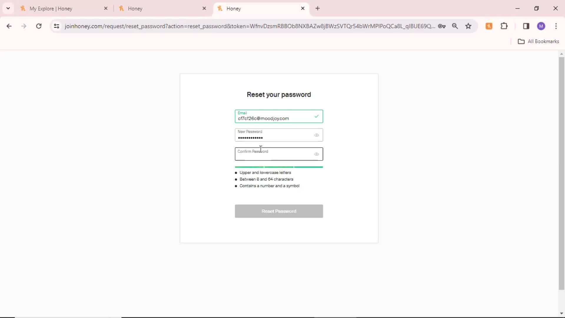 Password reset screenshot