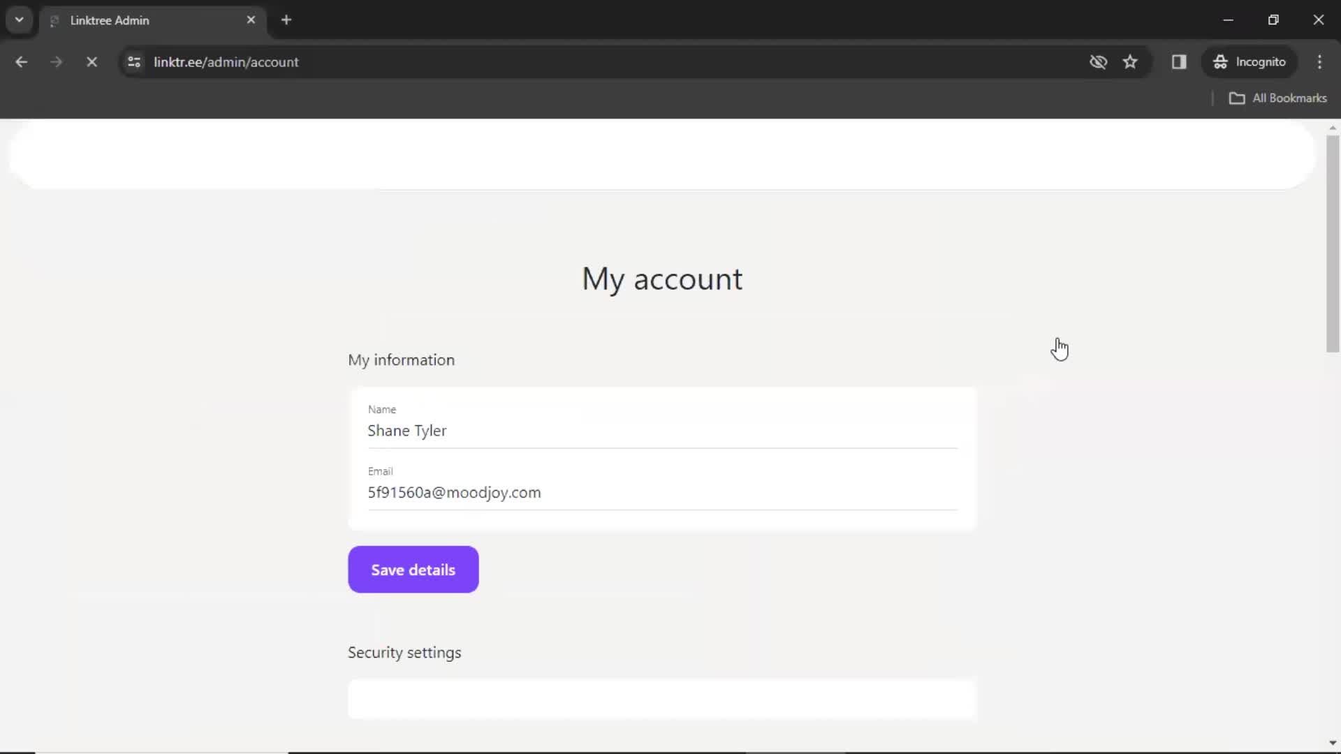 Resetting password screenshot