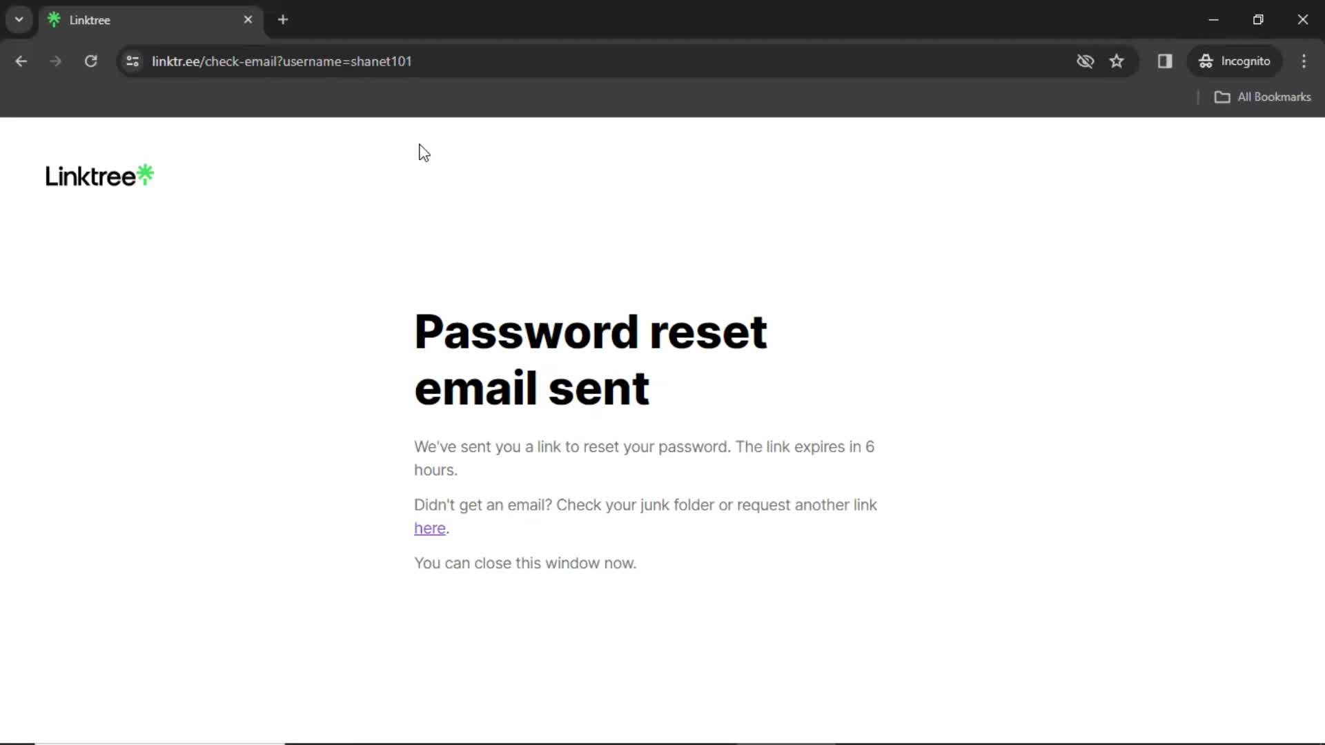 Resetting password screenshot