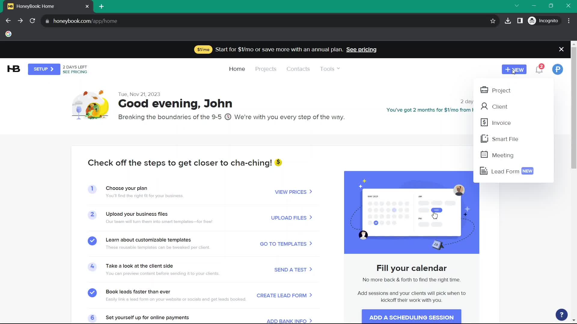 Scheduling a meeting screenshot