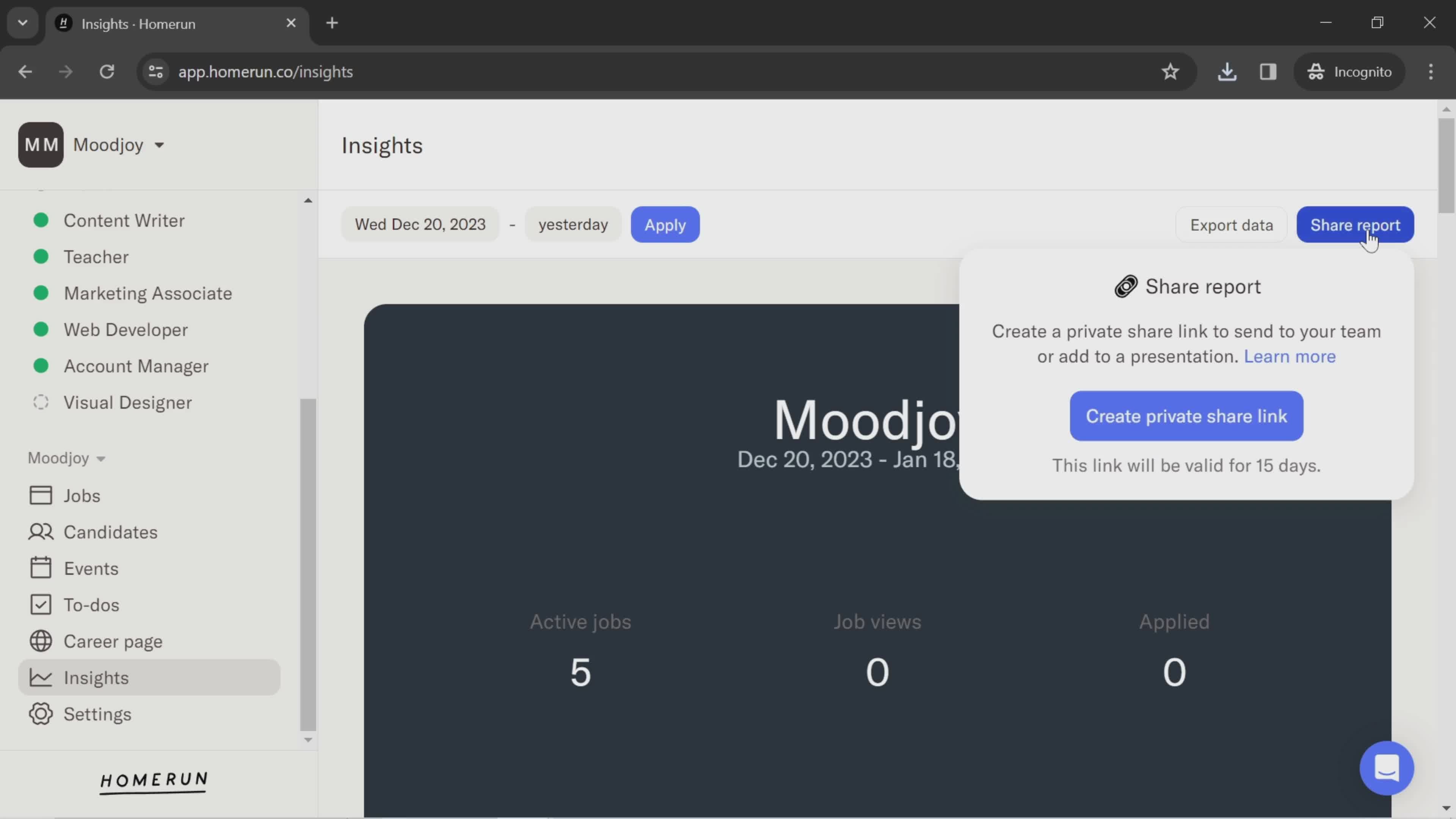 Sharing report screenshot