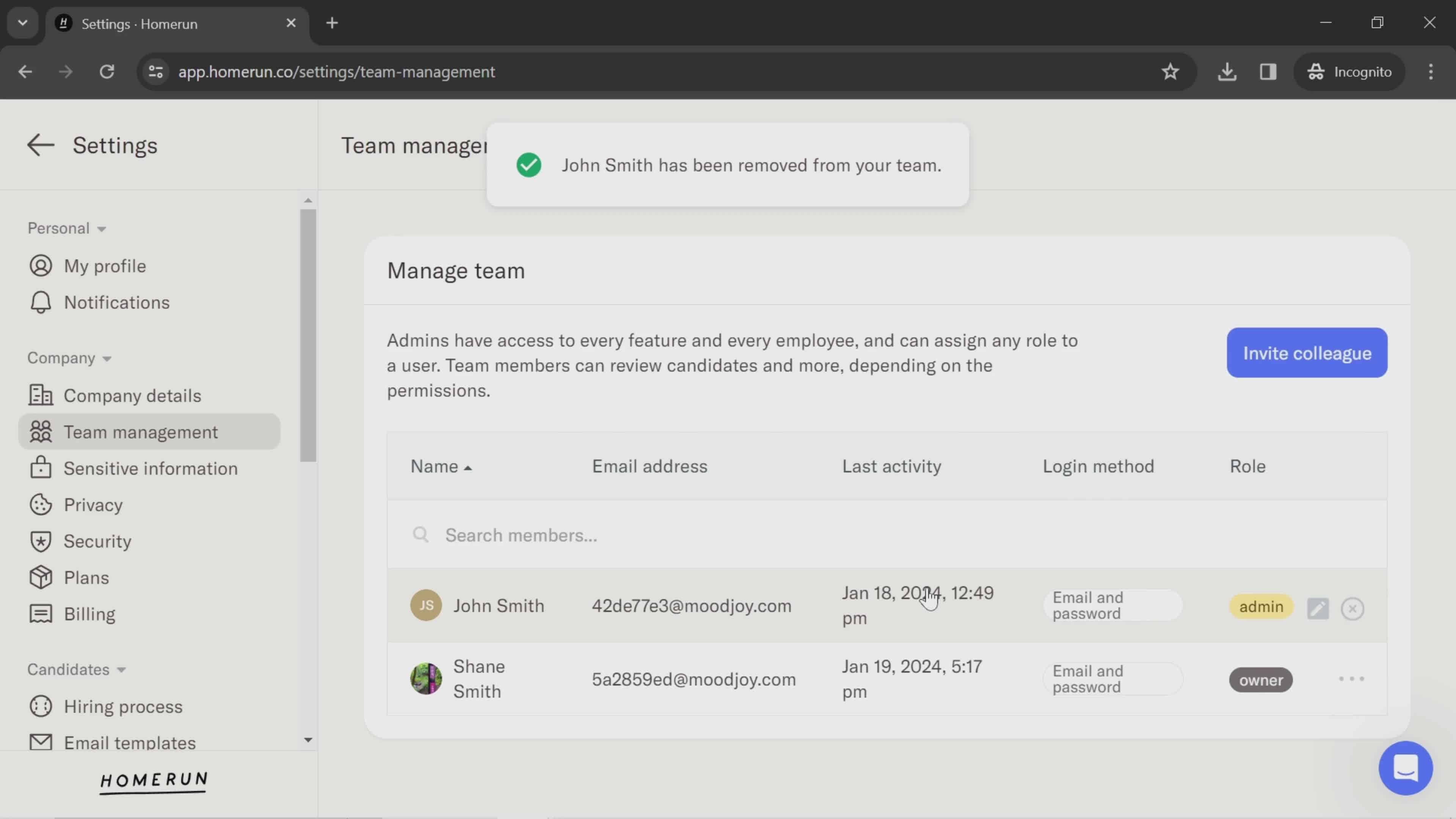 Managing team screenshot