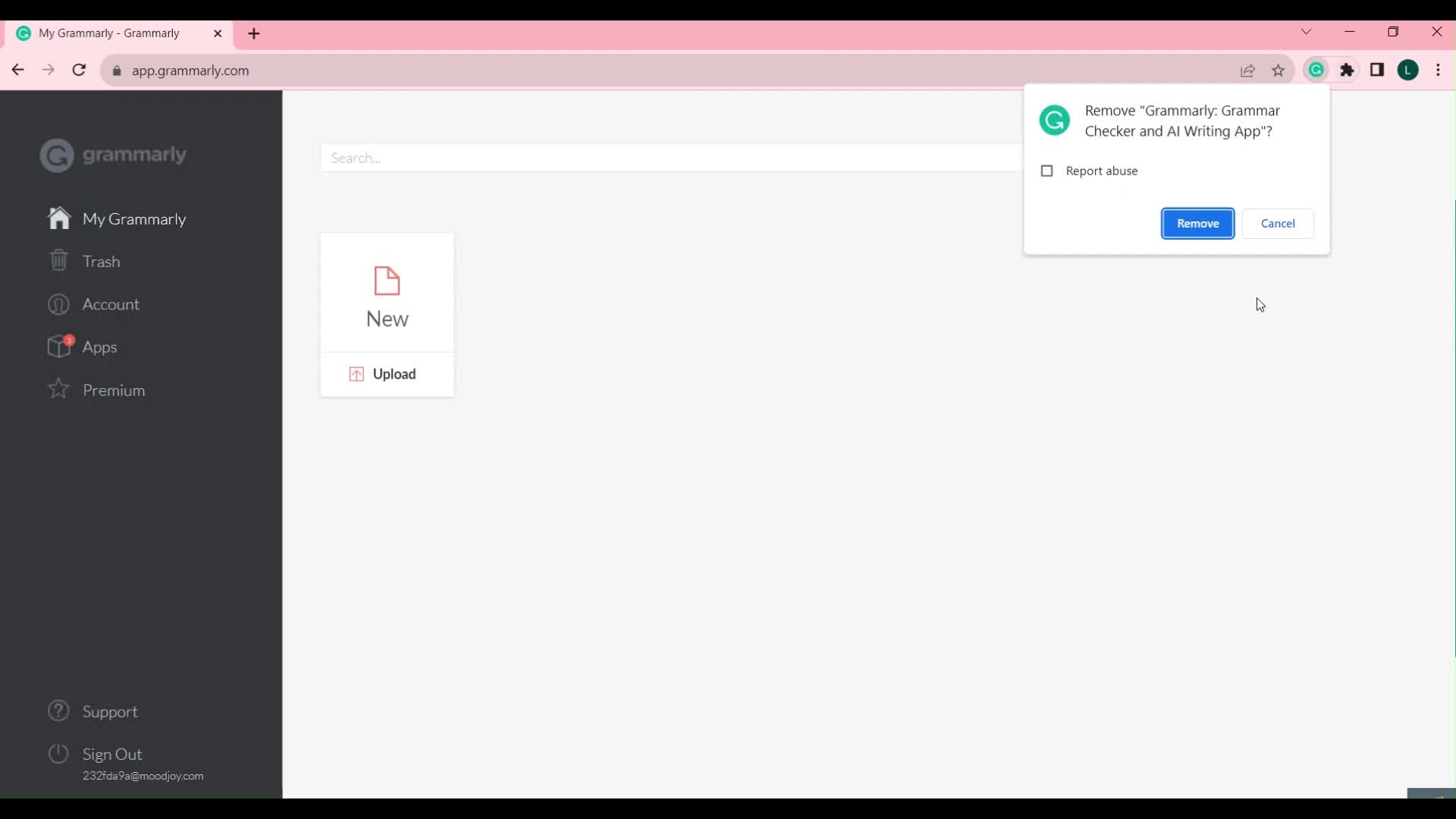 Uninstalling plugin screenshot
