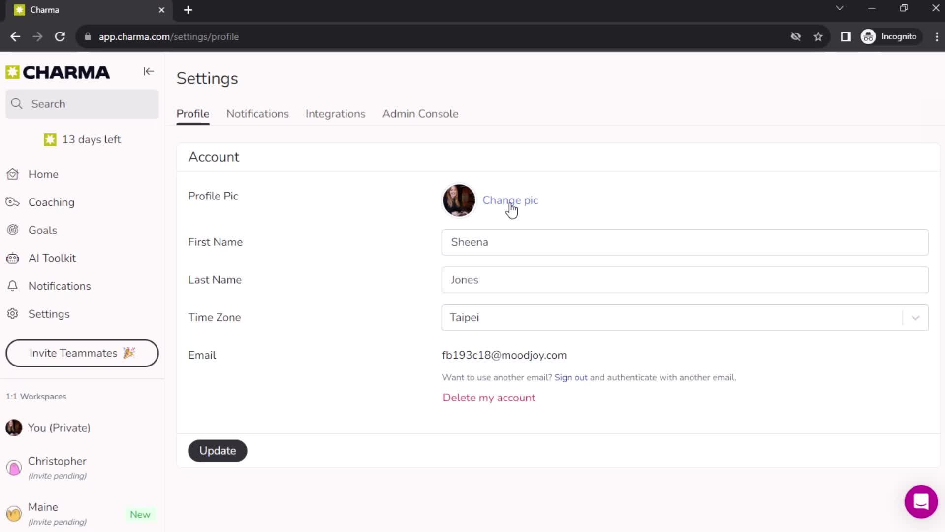 Updating your profile screenshot