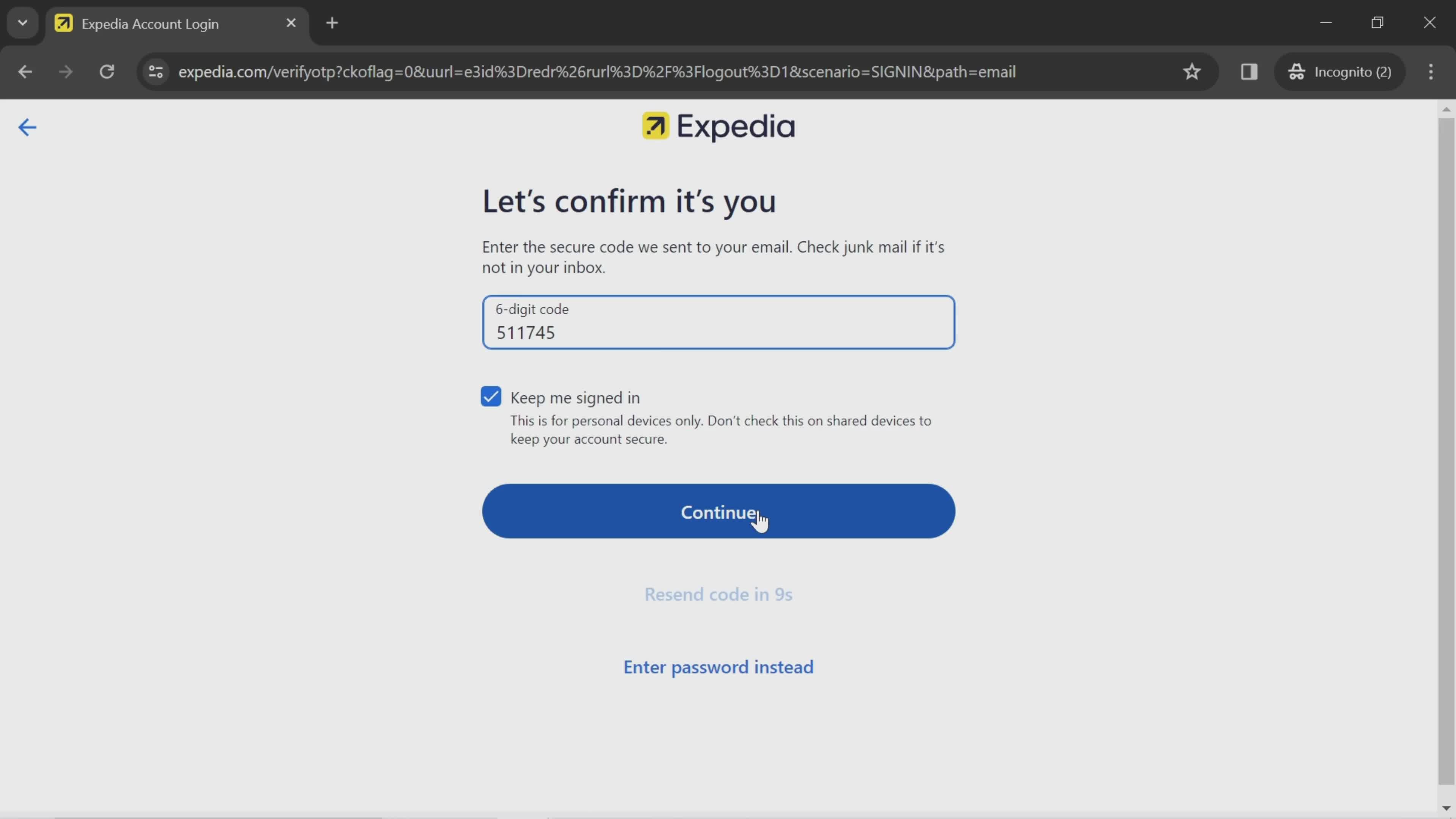 Changing password screenshot