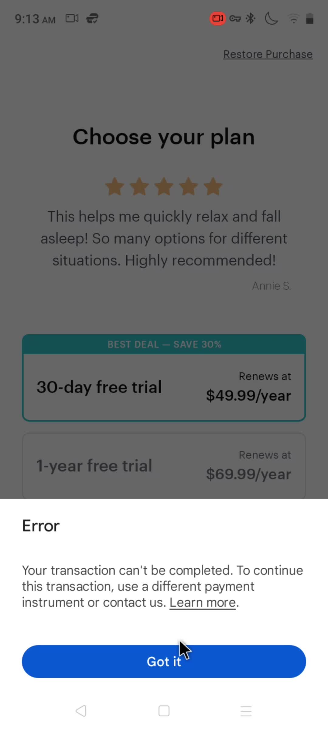 Upgrading your account screenshot
