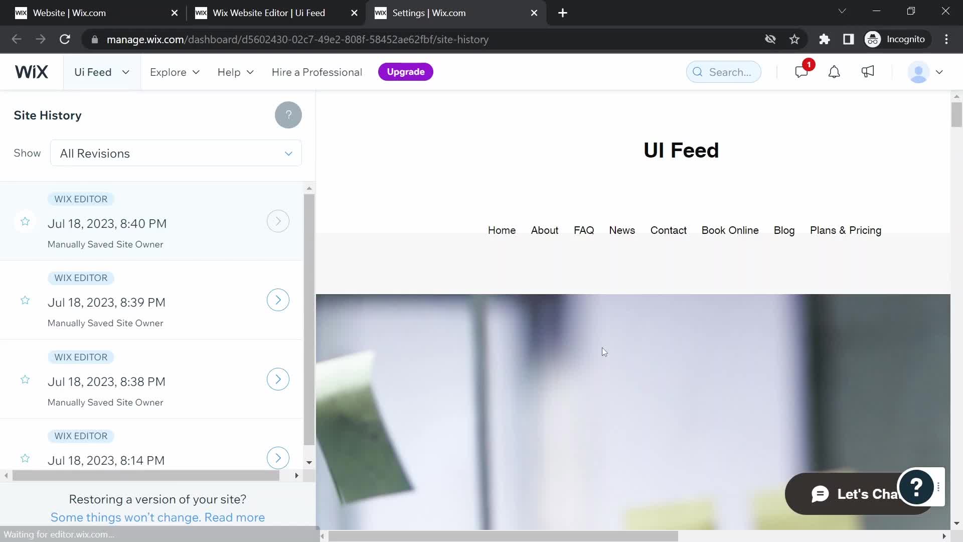 Version history on Wix video thumbnail