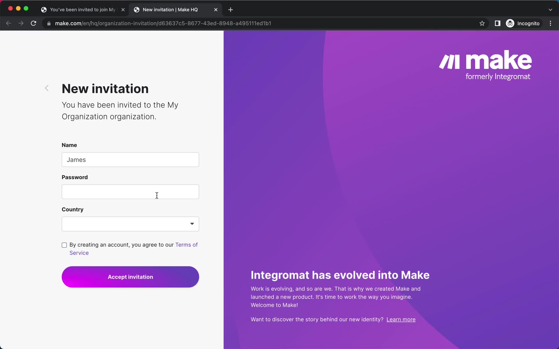 Accepting an invite on Make.com video thumbnail
