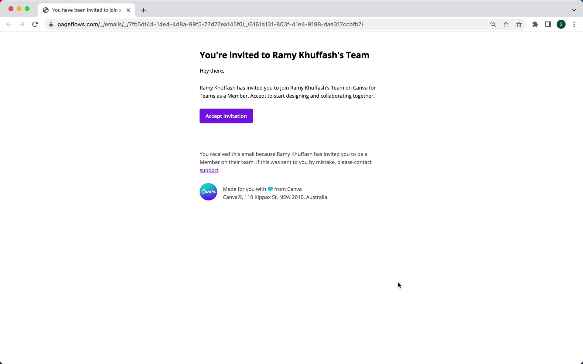 Accepting an invite screenshot