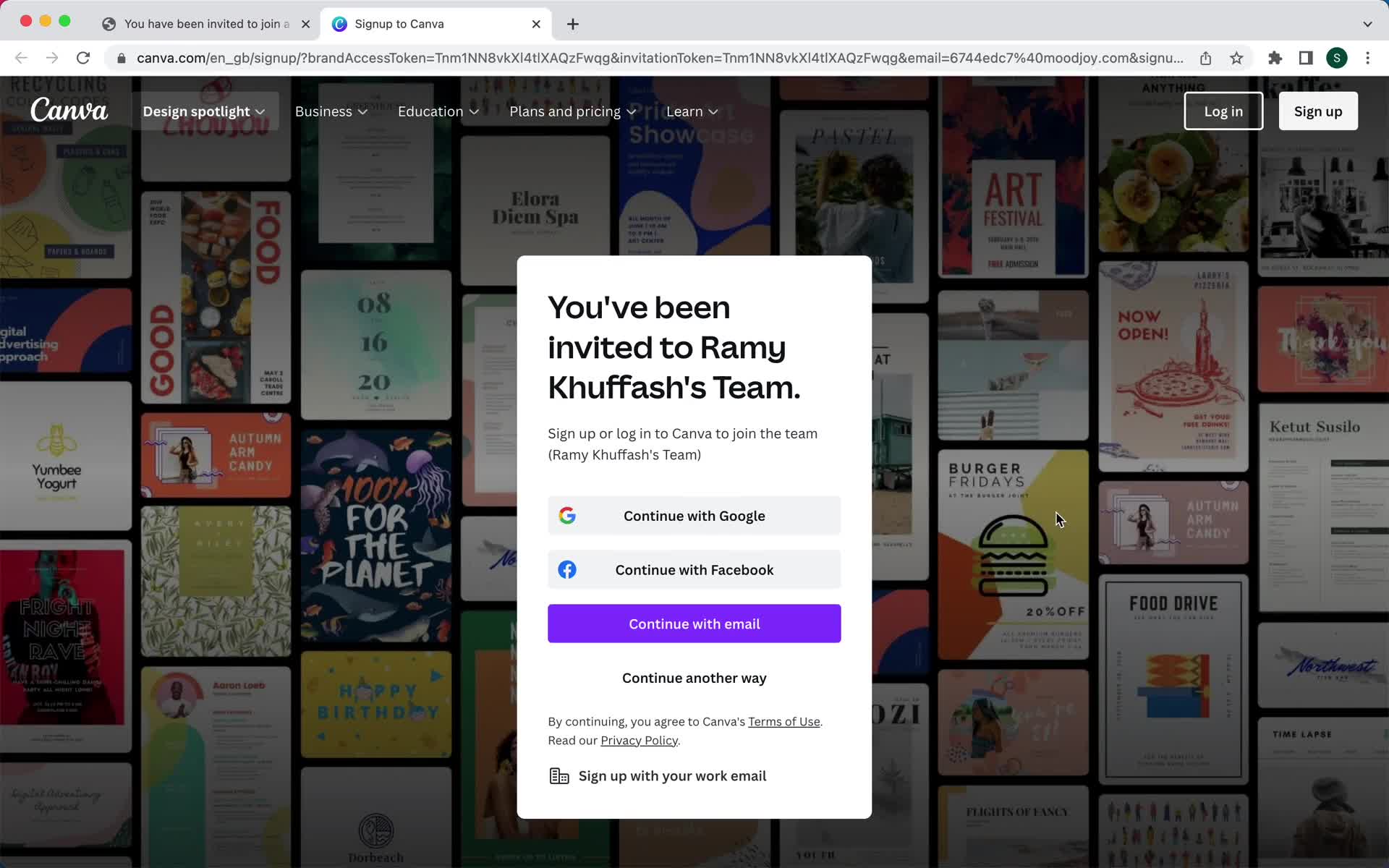 Accepting an invite screenshot