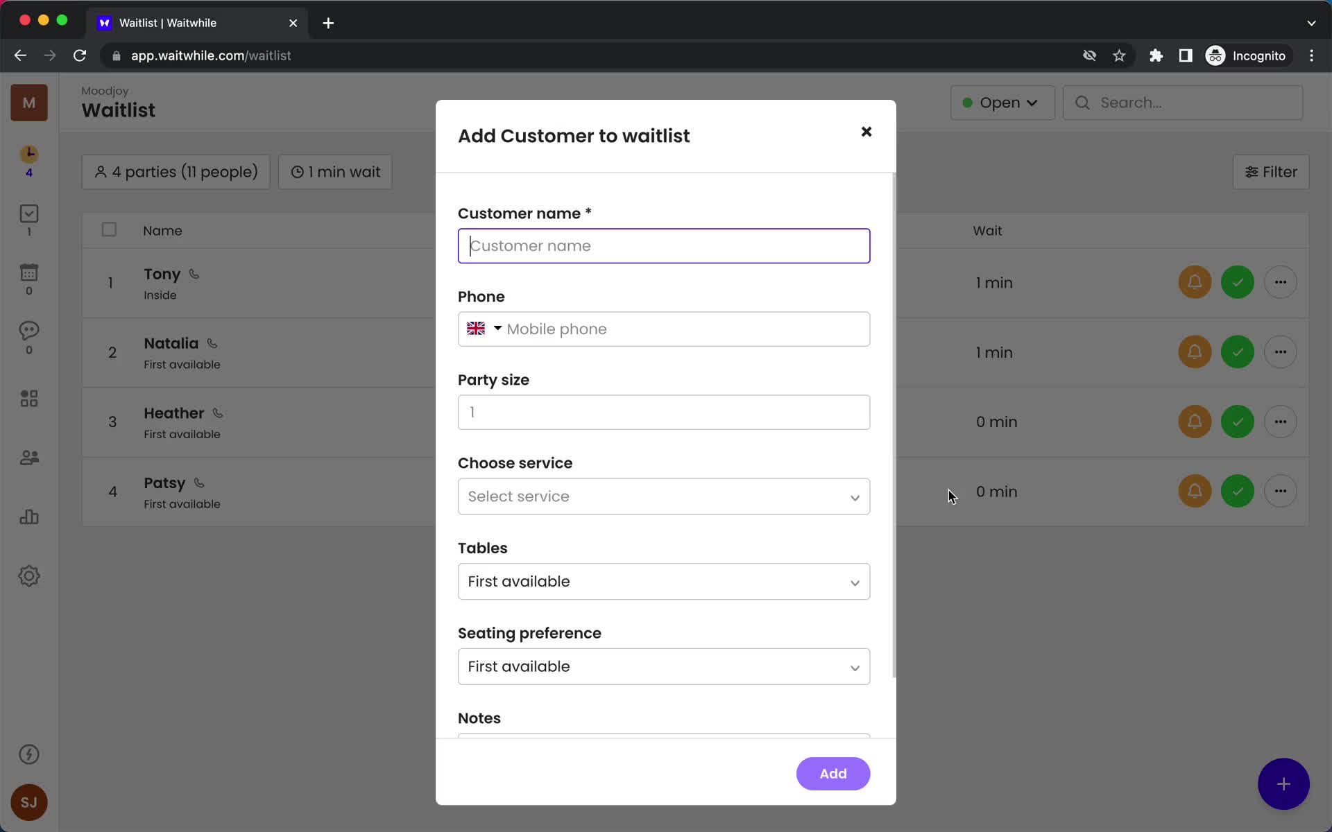 Adding customer to waitlist on Waitwhile video thumbnail