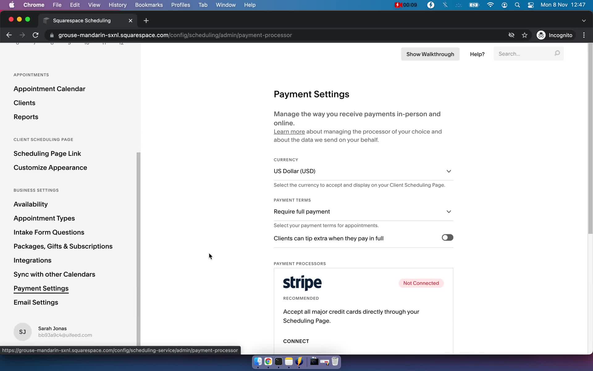 Connecting payment provider on Squarespace Scheduling video thumbnail