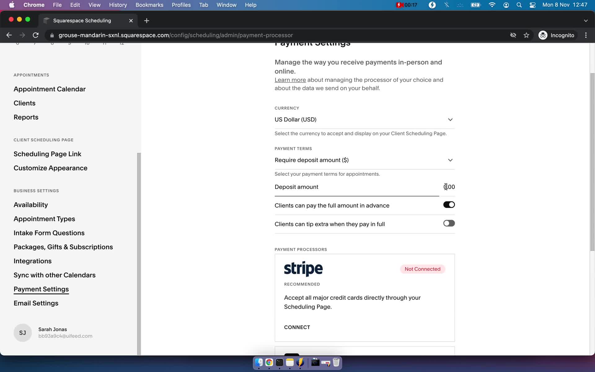 Connecting payment provider on Squarespace Scheduling video thumbnail