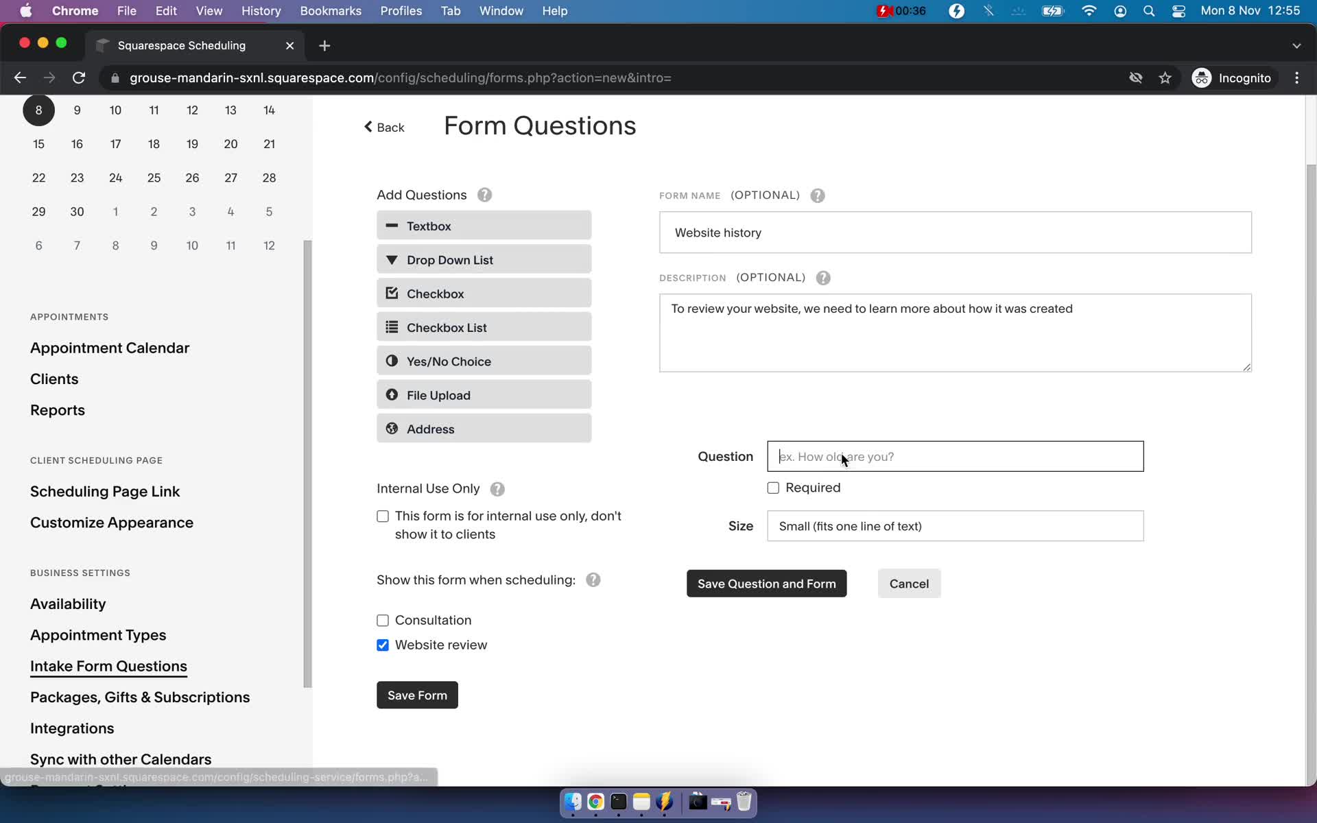 Creating a form on Squarespace Scheduling video thumbnail