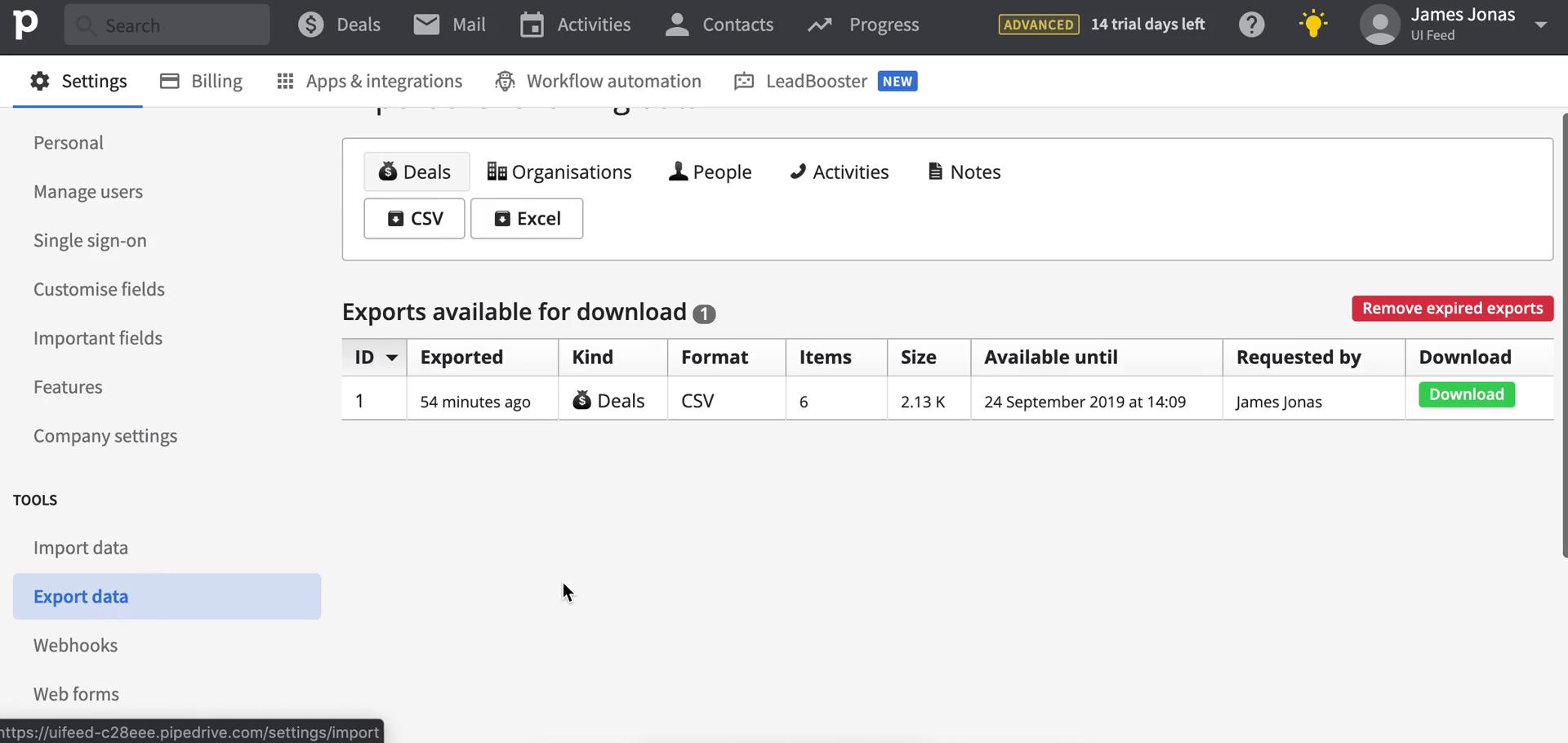 Exporting data on Pipedrive video thumbnail
